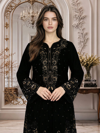 3 Piece Velvet Suit- Embroidered (Pret)