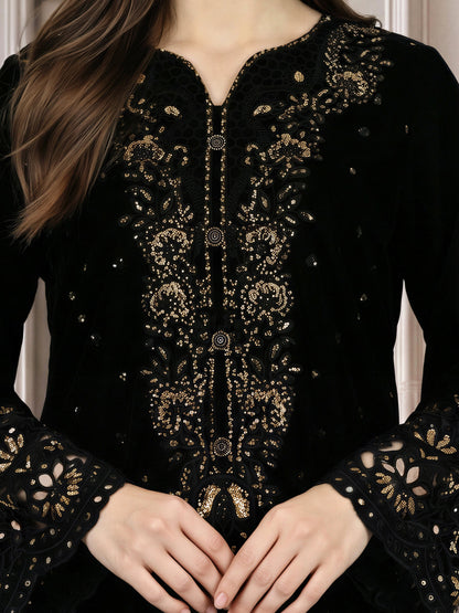 3 Piece Velvet Suit- Embroidered (Pret)