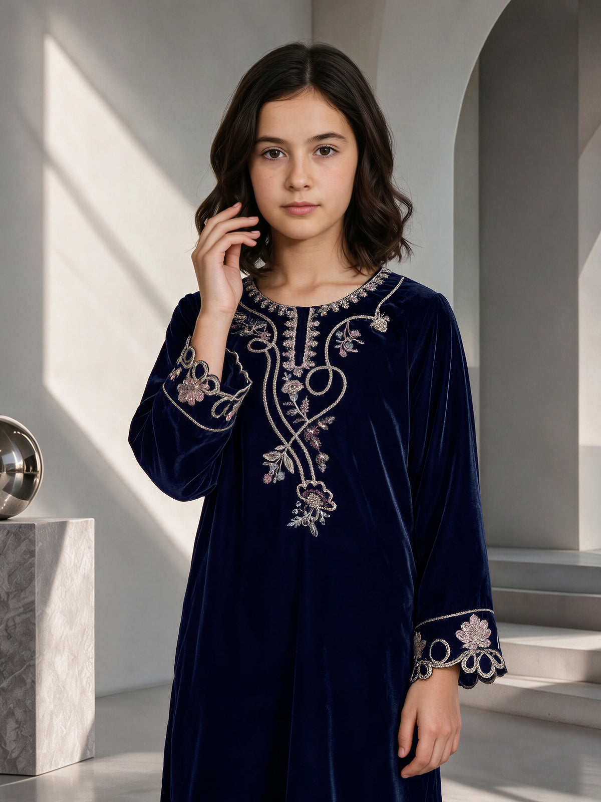 2 Piece Velvet Suit- Embroidered (Pret)