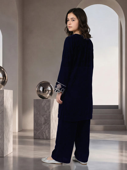2 Piece Velvet Suit- Embroidered (Pret)
