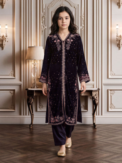 2 Piece Velvet Suit- Embroidered (Pret)