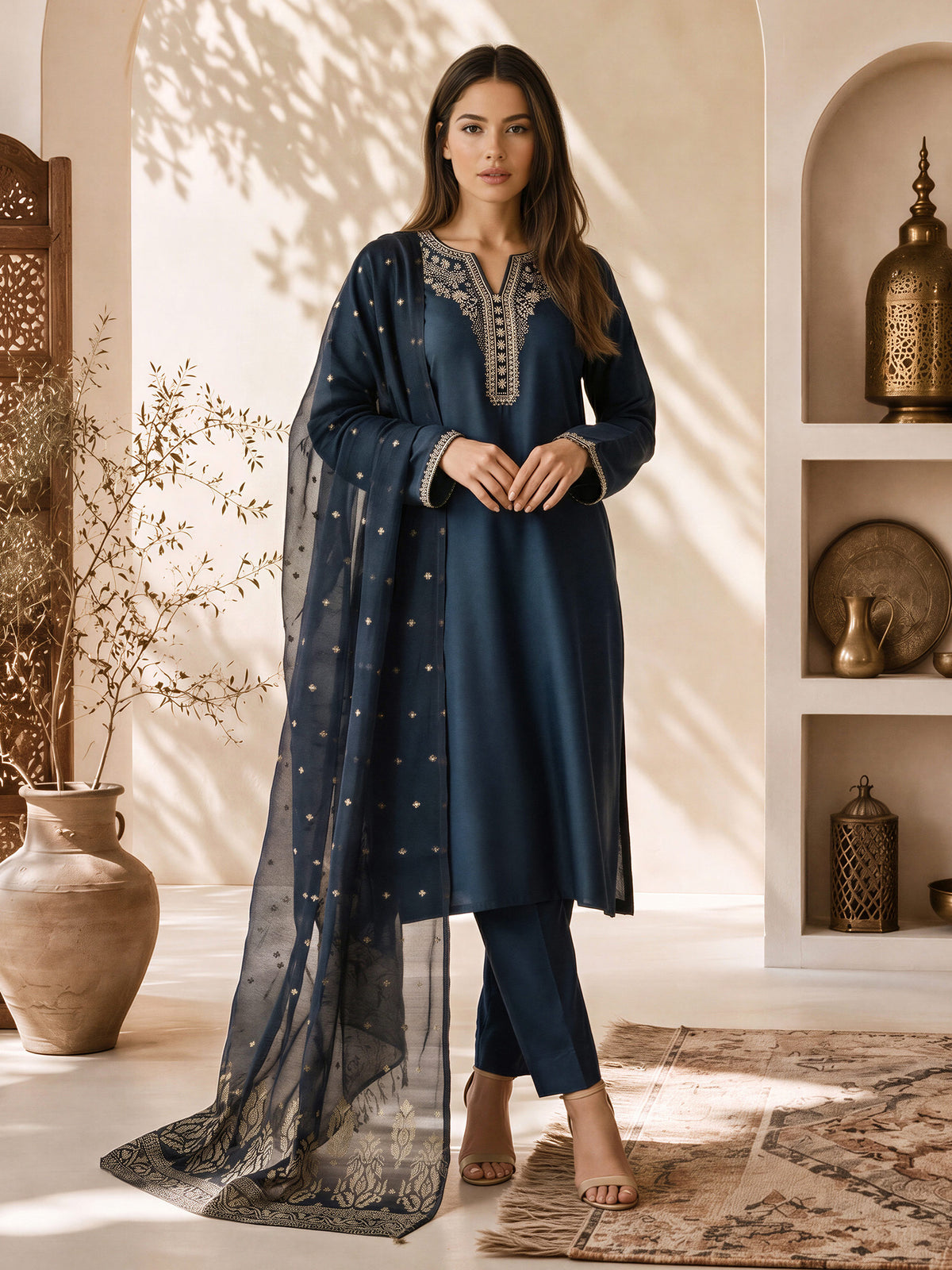 3 Piece Premium Silk Suit- Embroidered (Pret)