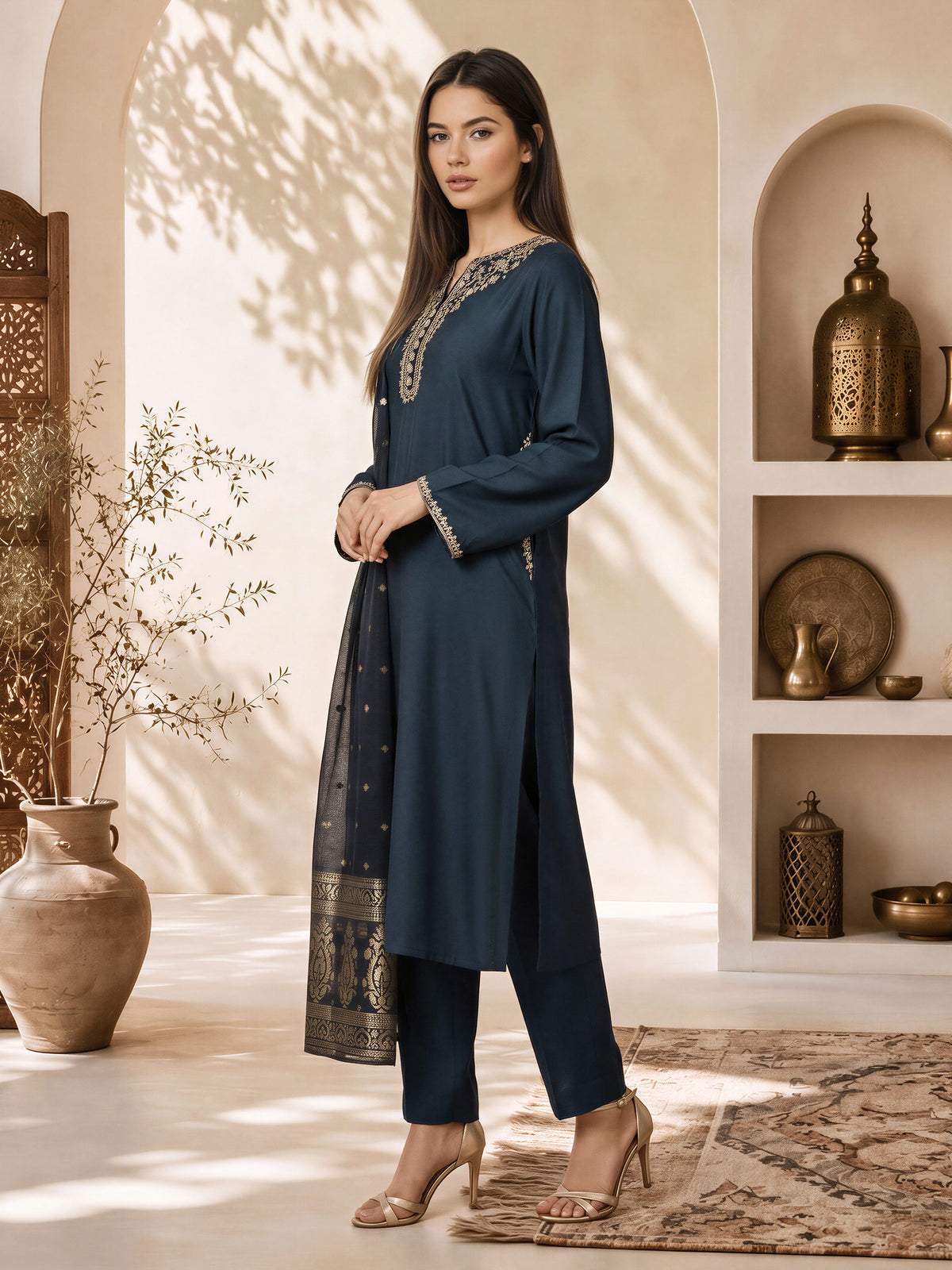 3 Piece Premium Silk Suit- Embroidered (Pret)