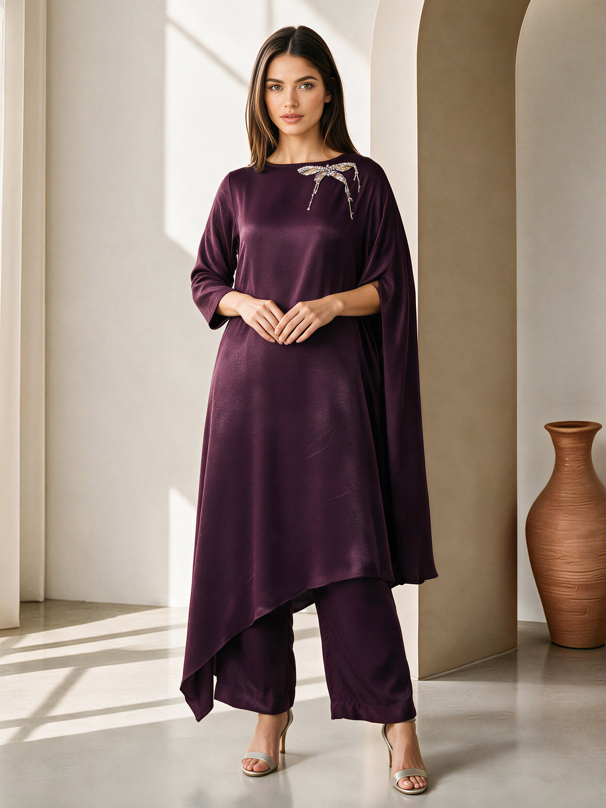 2 Piece Silk Drop Corner Suit- Embellished (Pret)