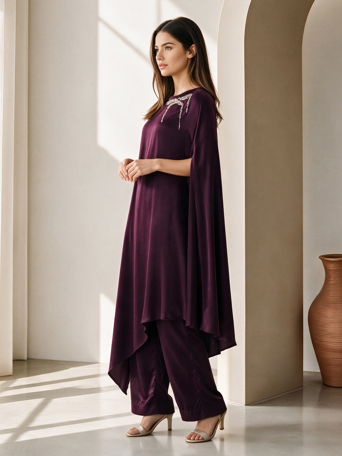 2 Piece Silk Drop Corner Suit- Embellished (Pret)