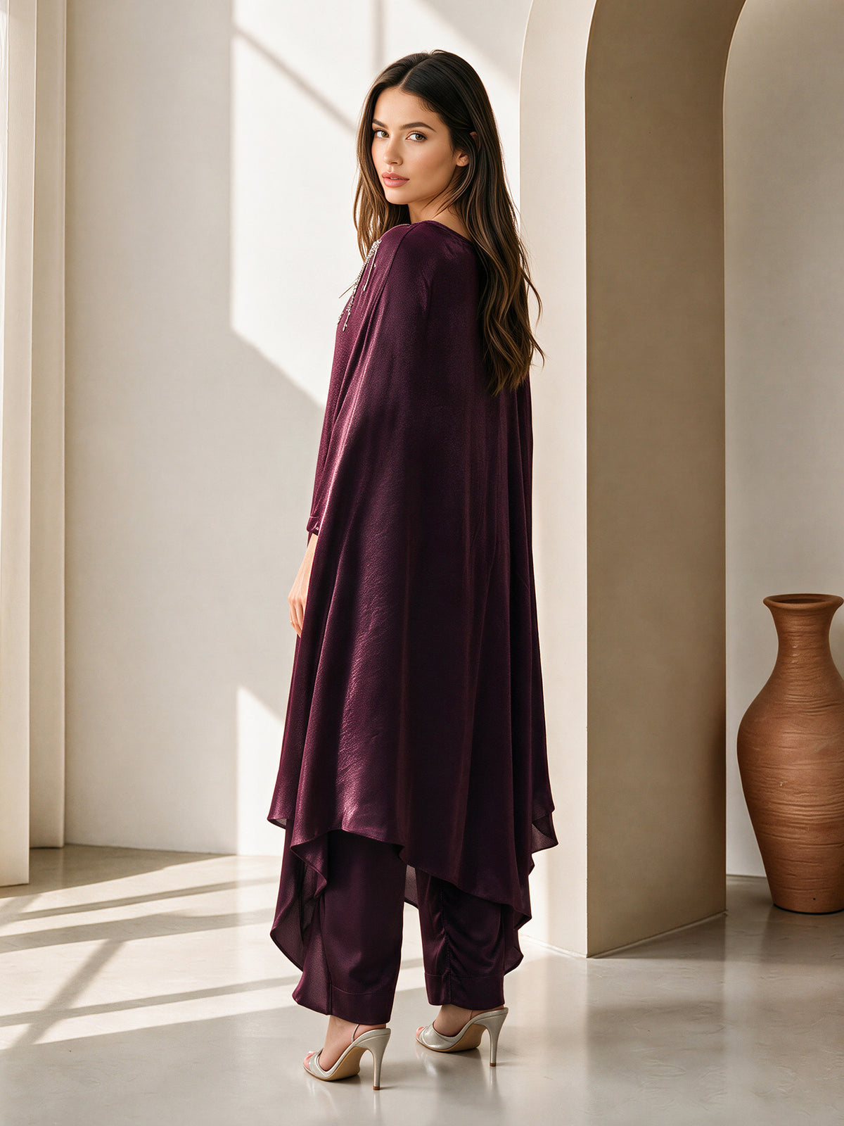 2 Piece Silk Drop Corner Suit- Embellished (Pret)