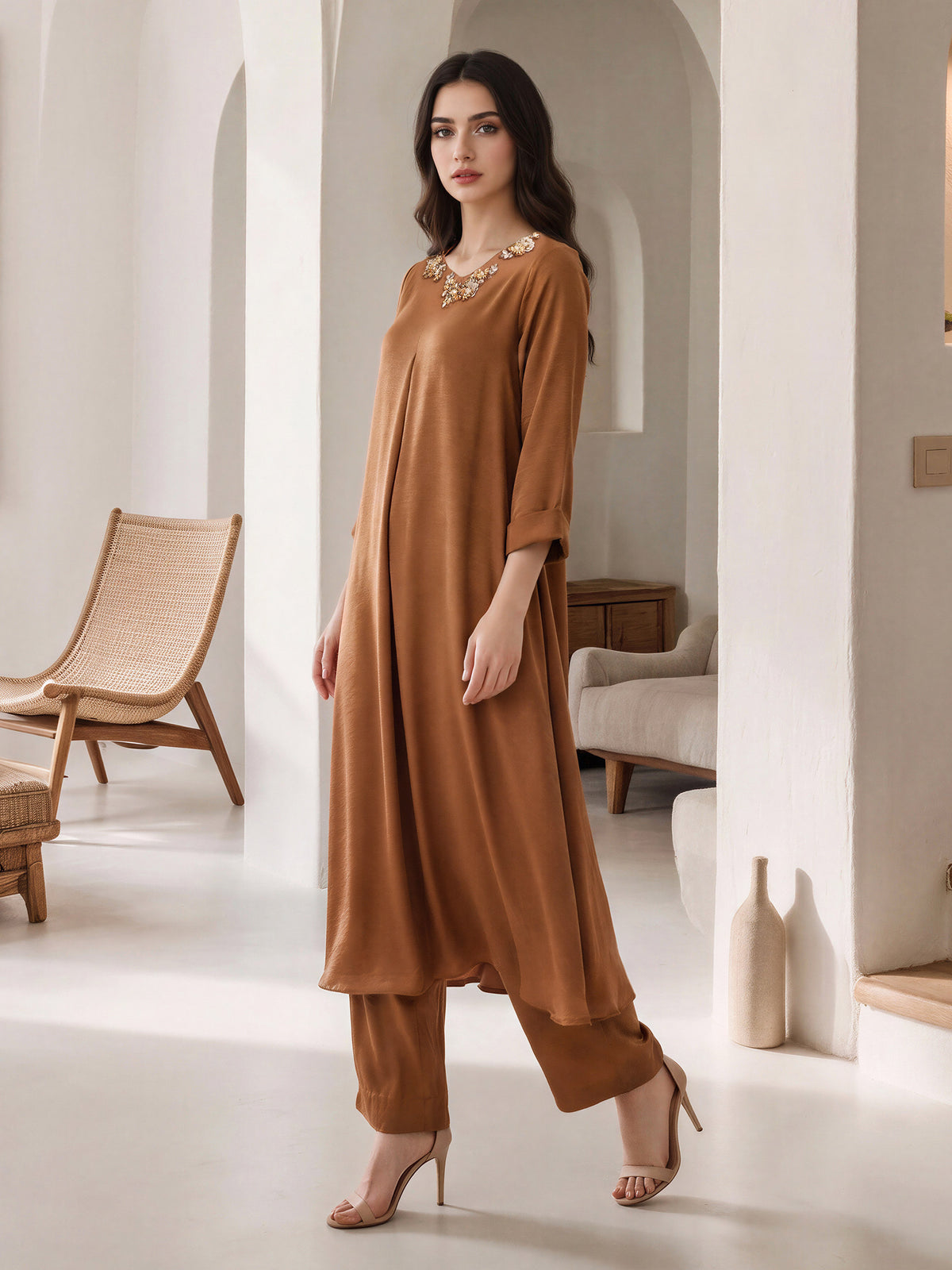 2 Piece Silk Suit- Embellished (Pret)