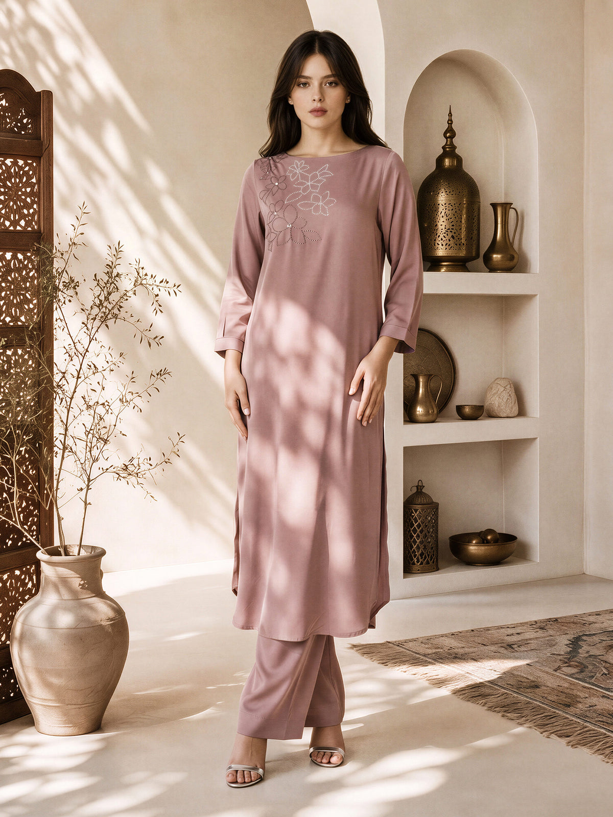 2 Piece Silk Suit- Embellished (Pret)