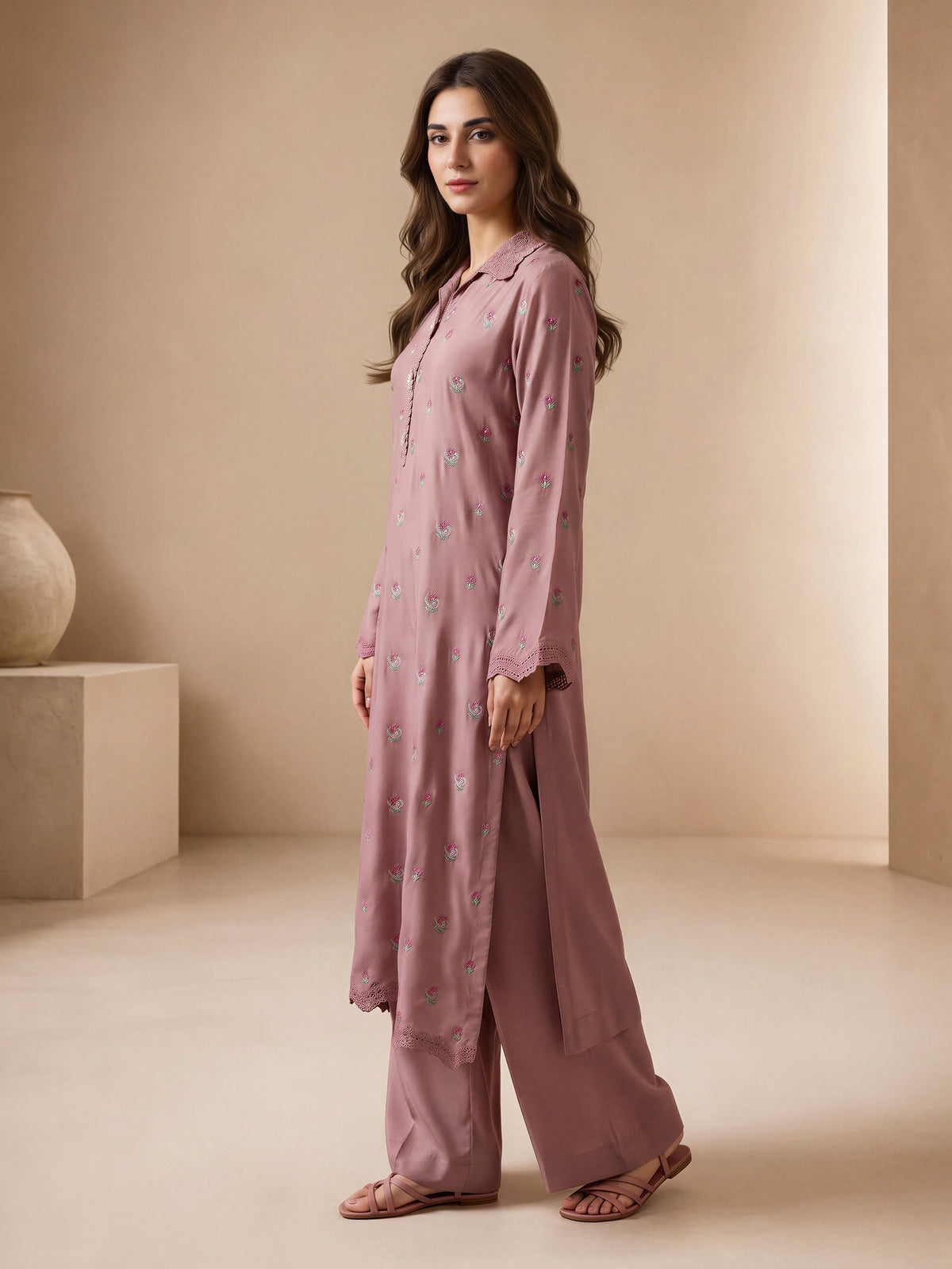 2 Piece Silk Suit- Embroidered (Pret)