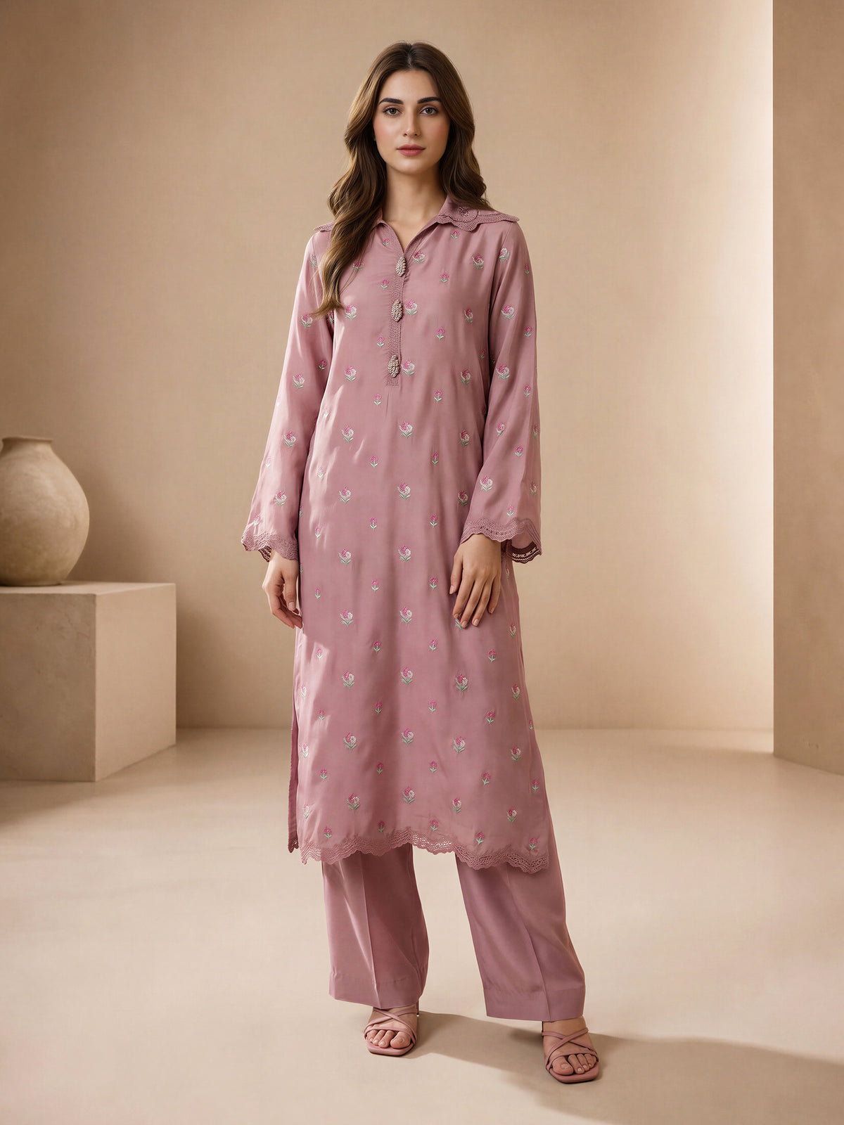 2 Piece Silk Suit- Embroidered (Pret)
