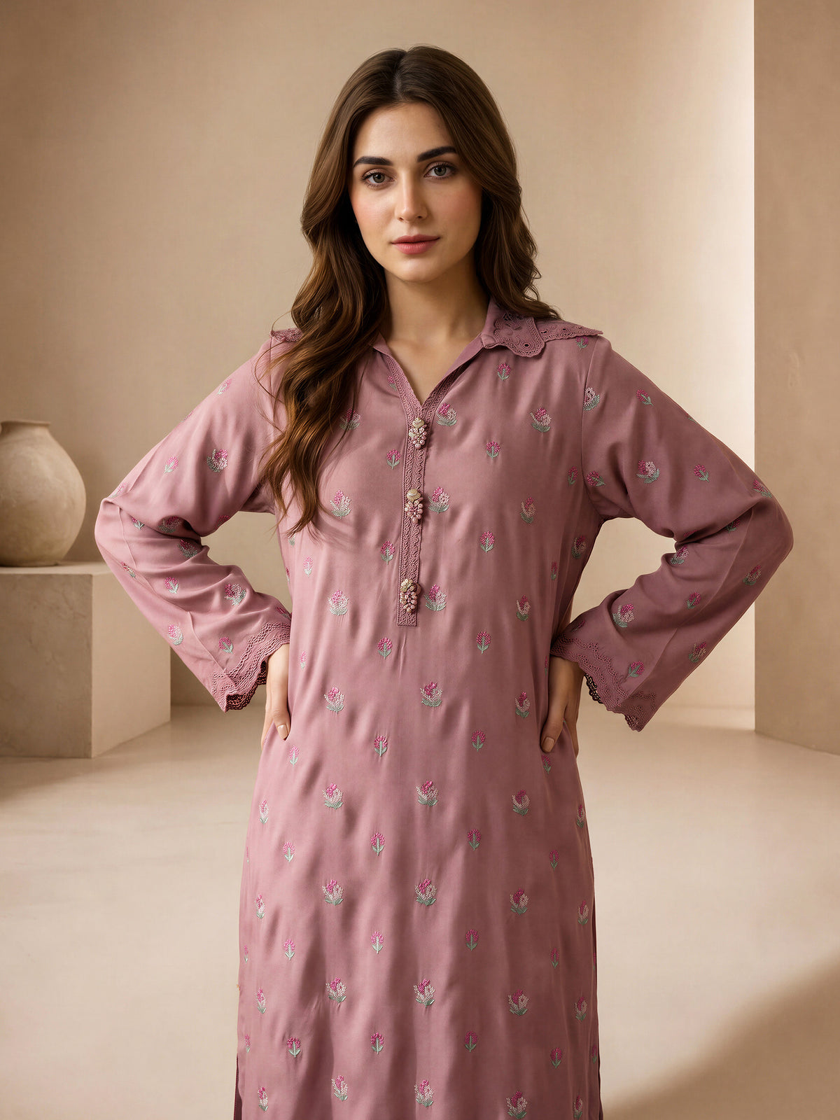 2 Piece Silk Suit- Embroidered (Pret)