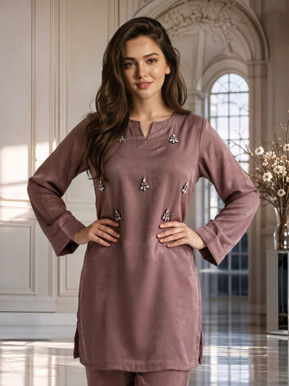 2 Piece Silk Texture Suit- Embellished (Pret)