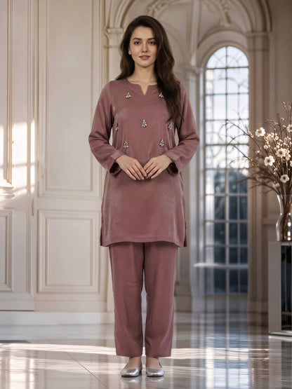 2 Piece Silk Texture Suit- Embellished (Pret)