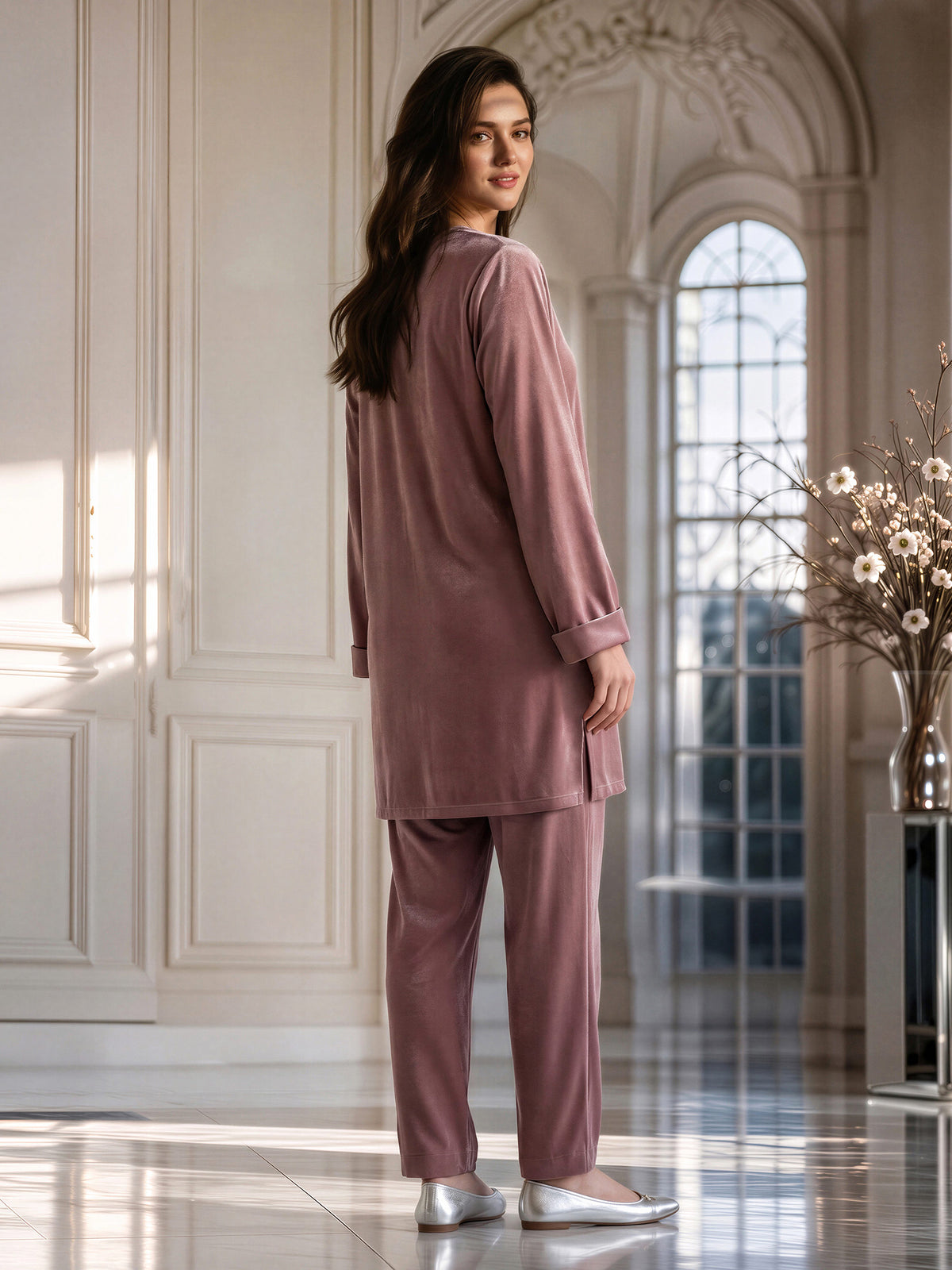2 Piece Silk Texture Suit- Embellished (Pret)