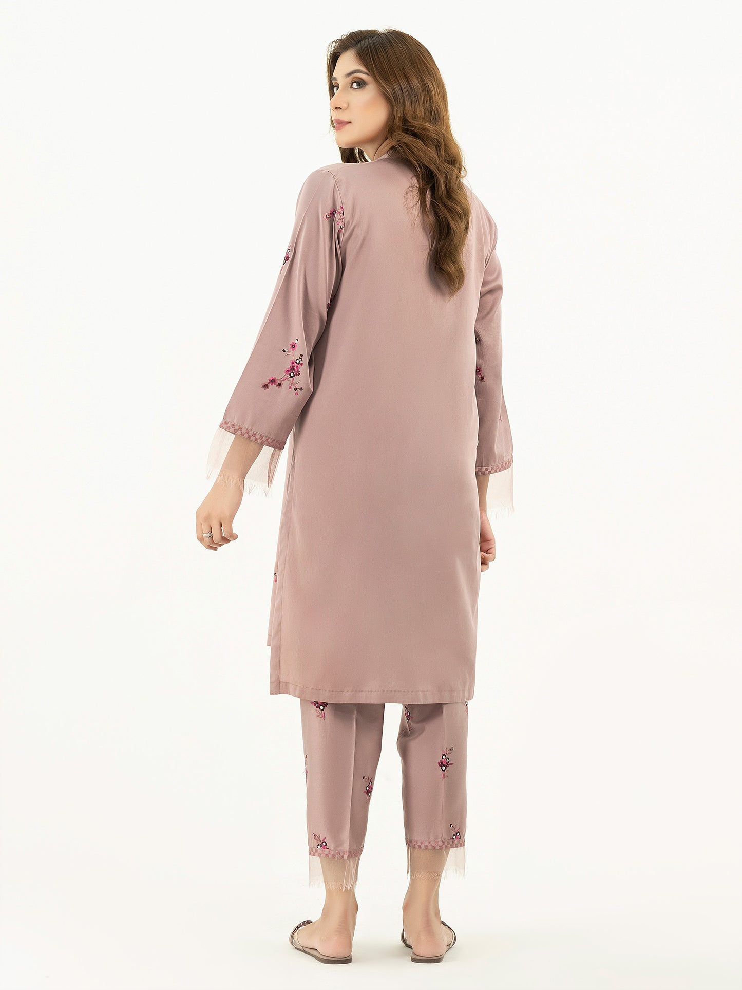 2 Piece Satin Suit-Embroidered  (Pret)