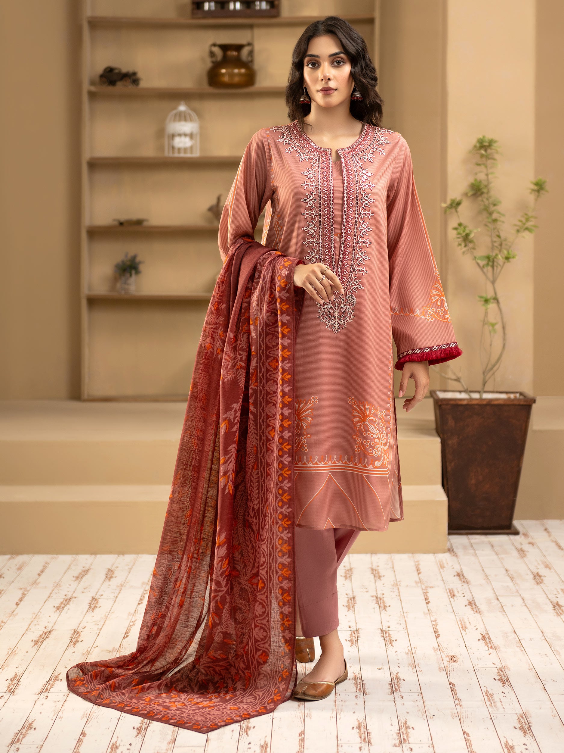 3 Piece Cambric Suit-Embroidered (Unstitched)