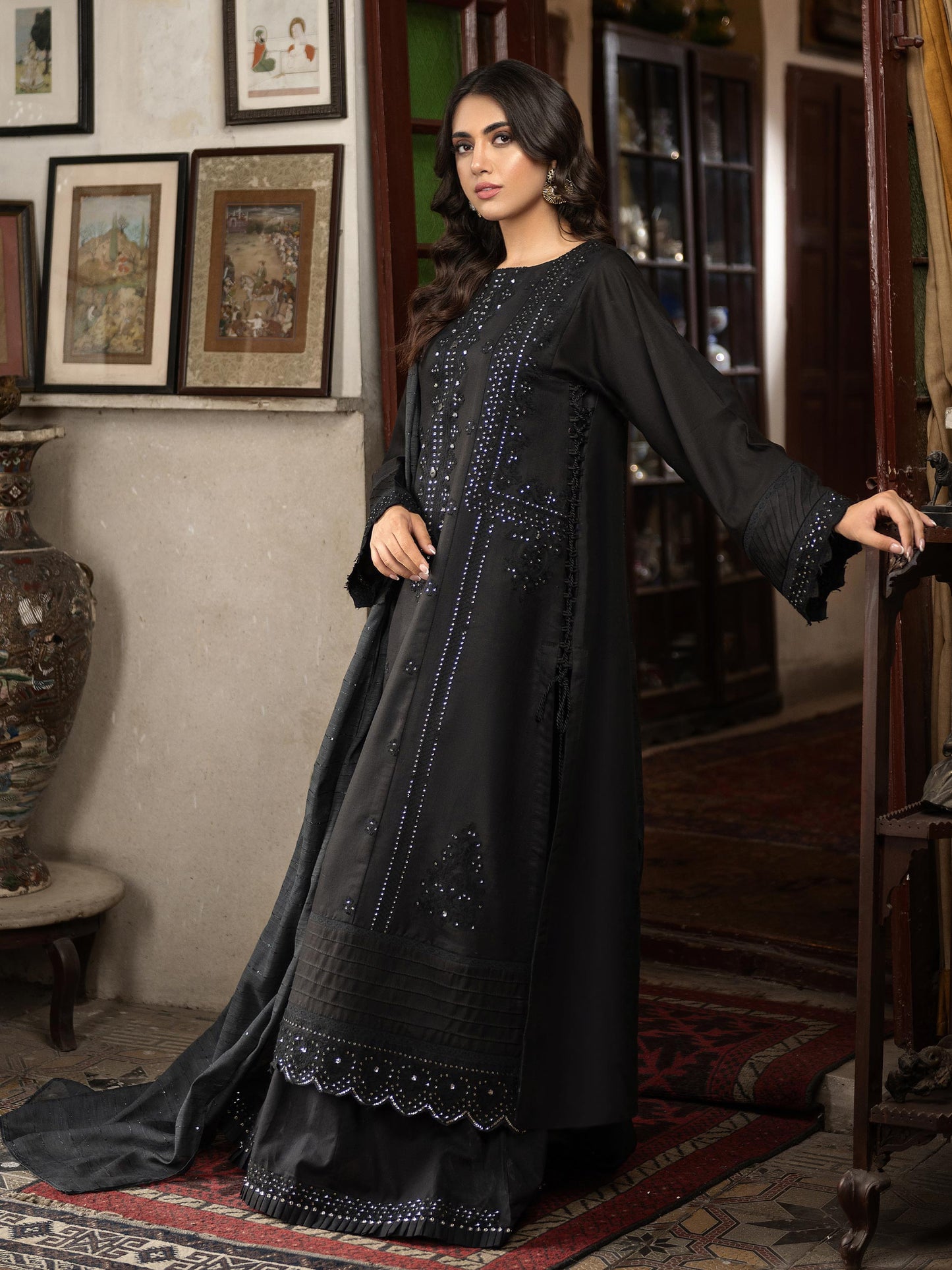 2 Piece Satin Suit-Embroidered (Unstitched)