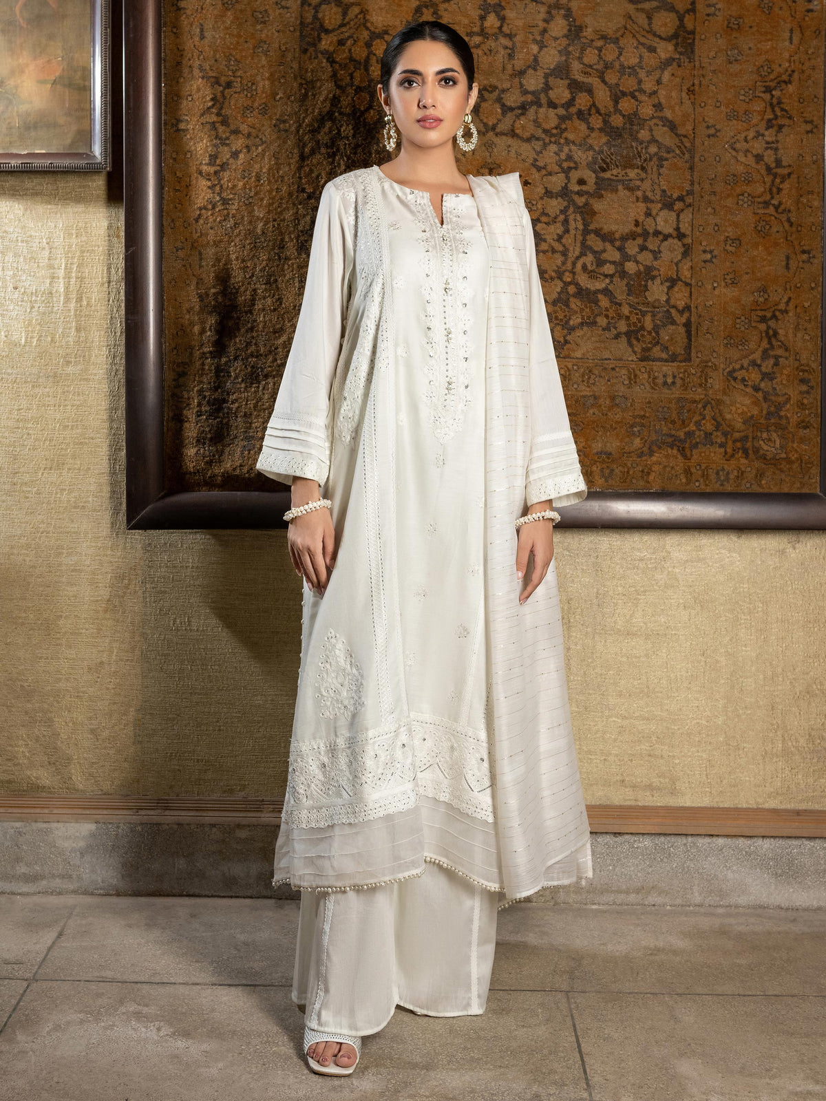 2 Piece Satin Suit-Embroidered (Unstitched)