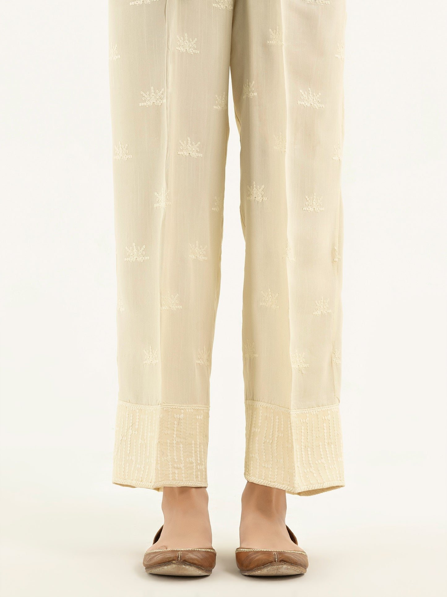 Embroidered Raw Silk Trousers(Pret)