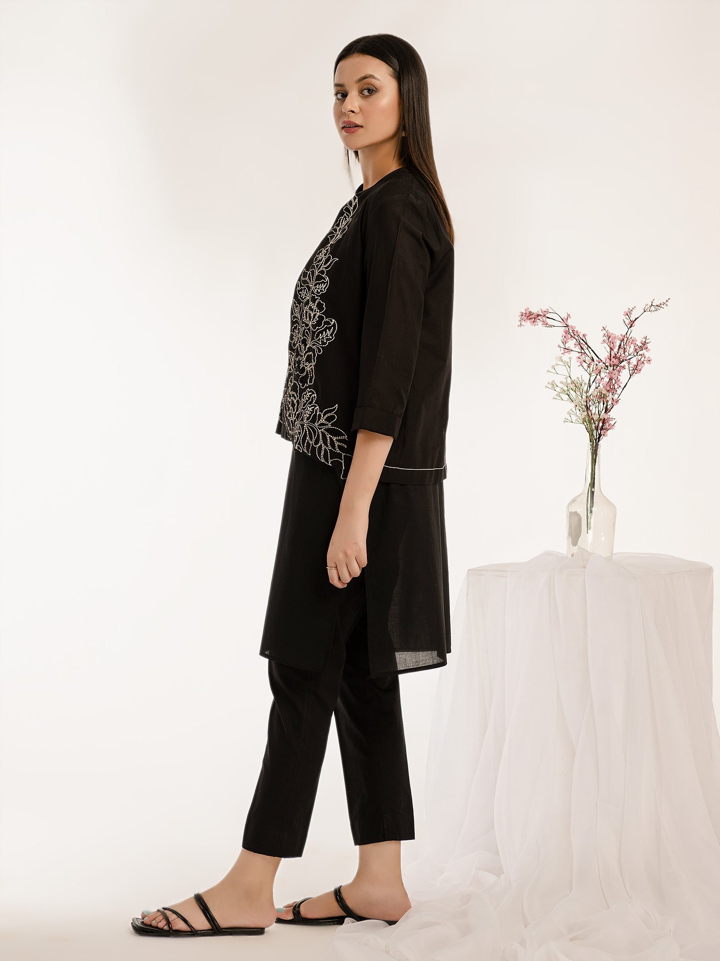 Cambric Shirt With Cardigan - Embroidered (Pret)