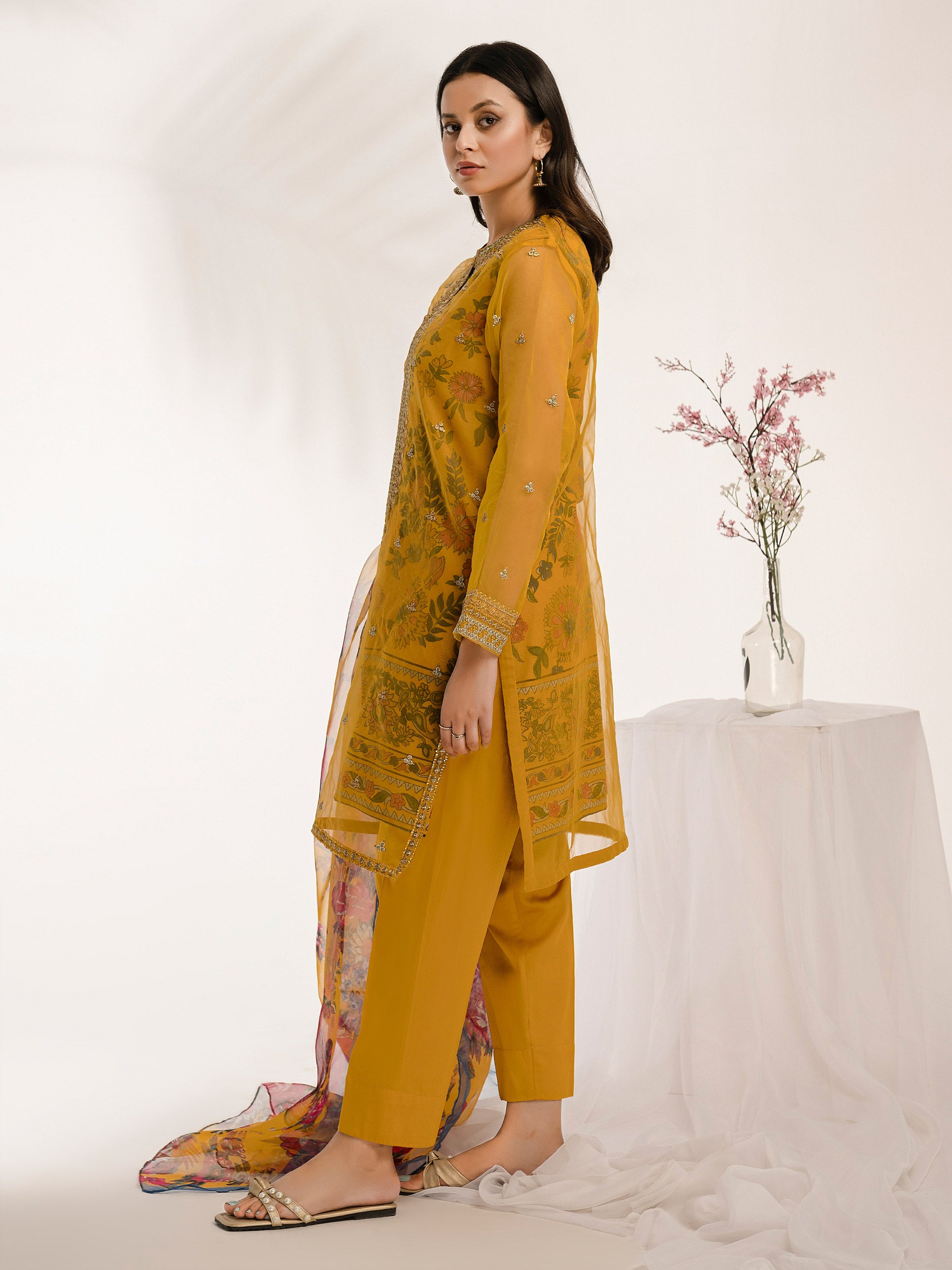 3 Piece Organza Suit-Embroidered (Pret)