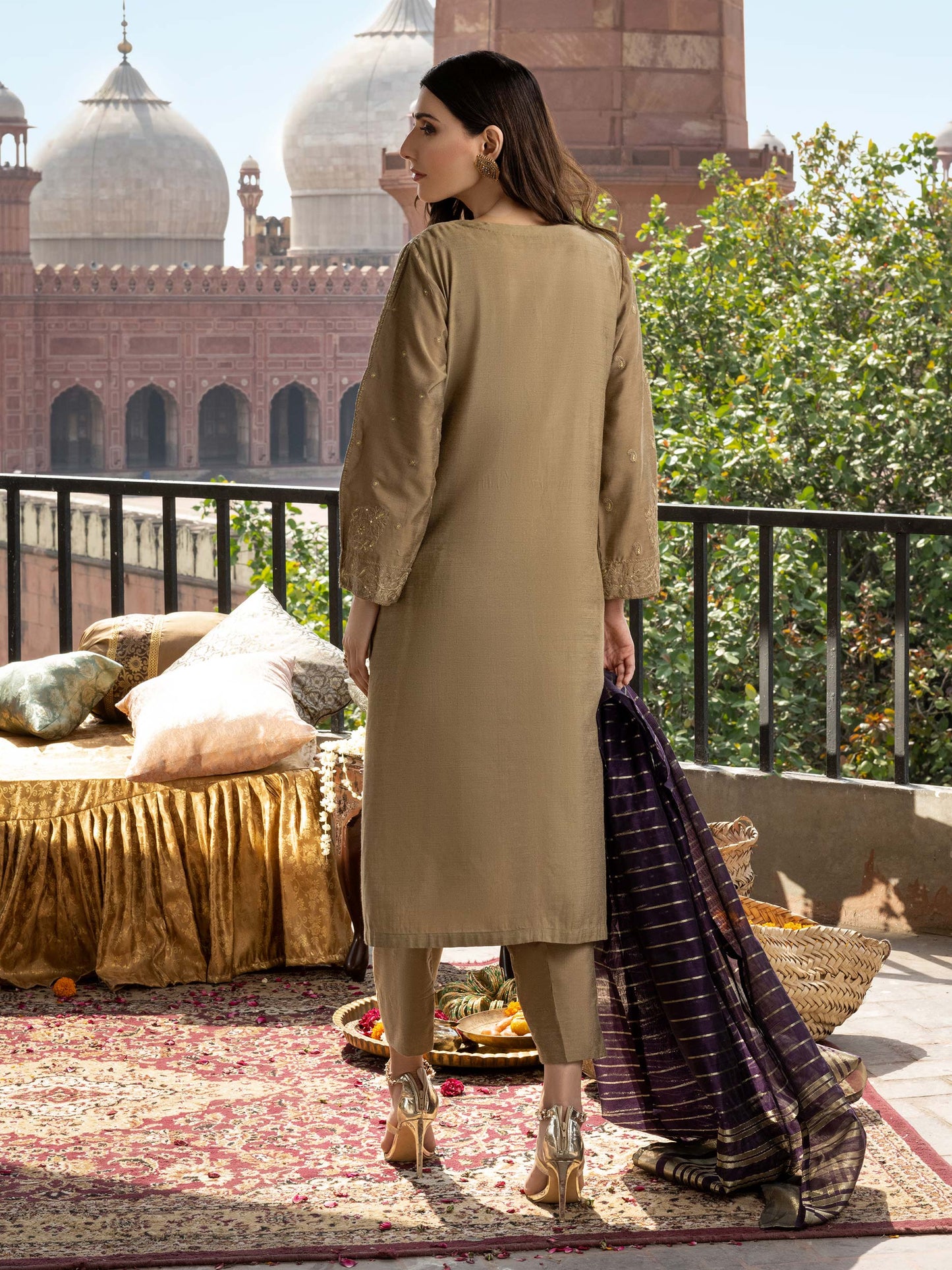 3 Piece Raw Silk Suit-Embroidered (Pret)