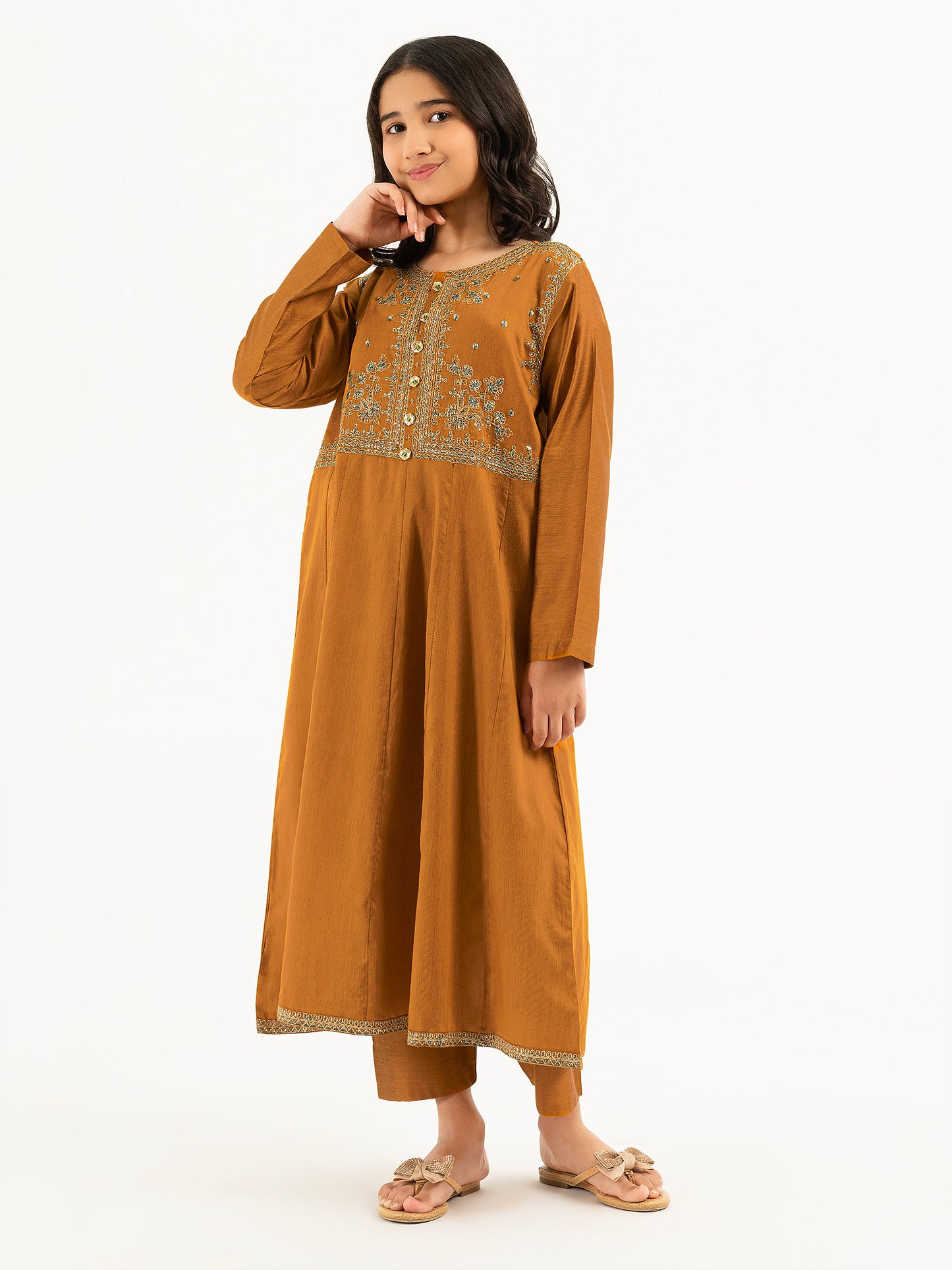 2 Piece Raw Silk Suit-Embroidered (Pret)