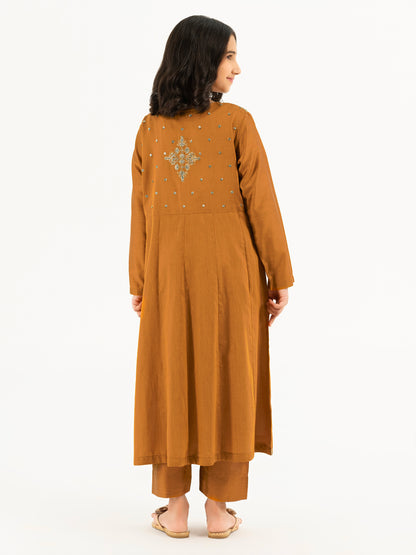 2 Piece Raw Silk Suit-Embroidered (Pret)