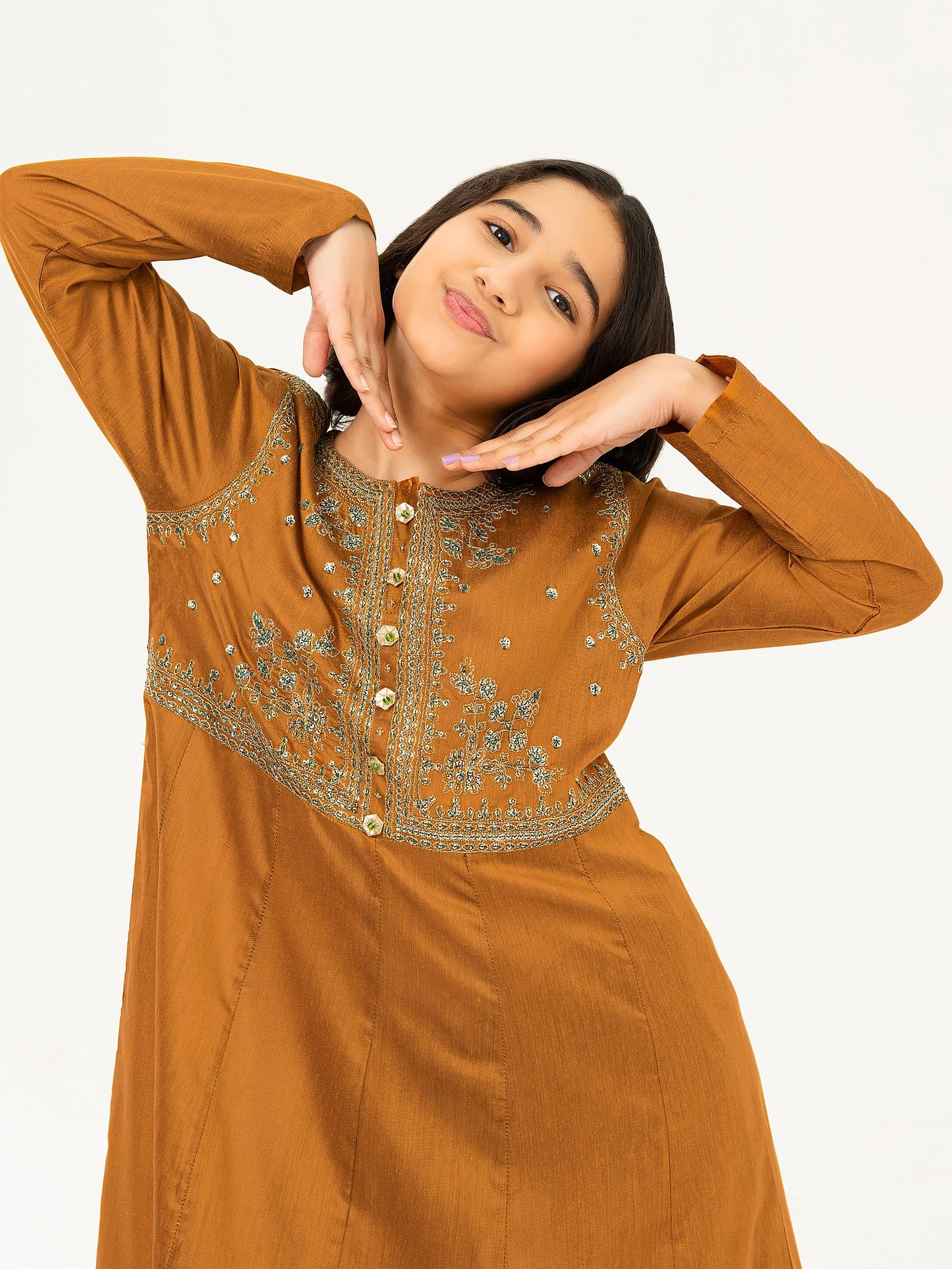 2 Piece Raw Silk Suit-Embroidered (Pret)