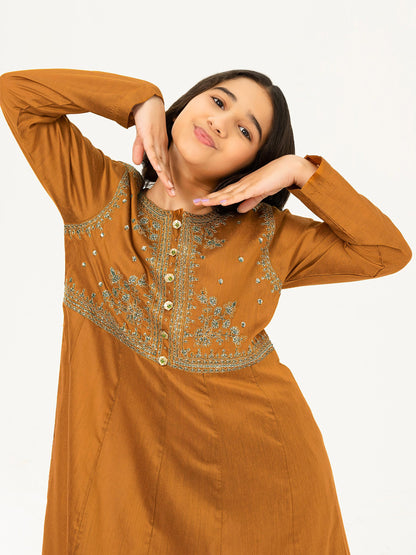 2 Piece Raw Silk Suit-Embroidered (Pret)