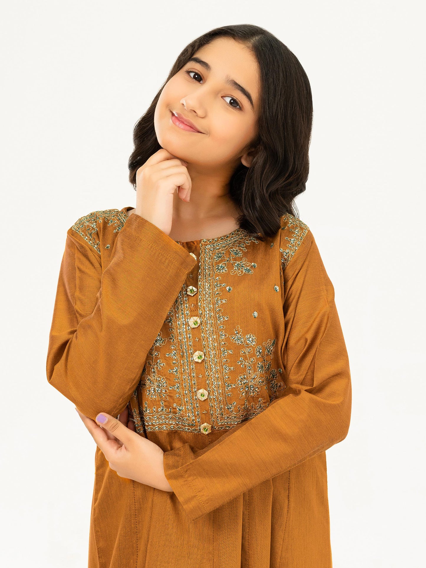 2 Piece Raw Silk Suit-Embroidered (Pret)