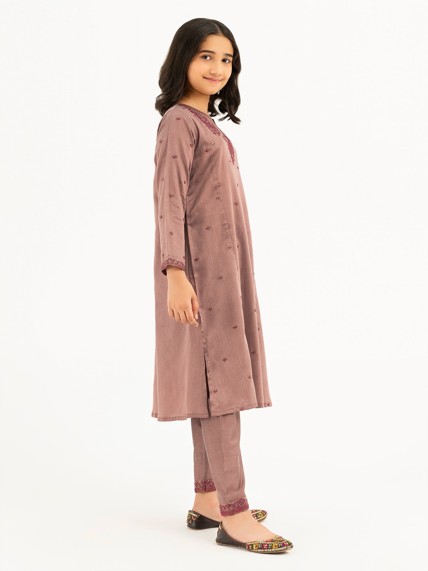 2 Piece Raw Silk Suit-Embroidered (Pret)