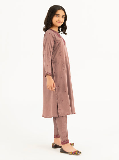 2 Piece Raw Silk Suit-Embroidered (Pret)