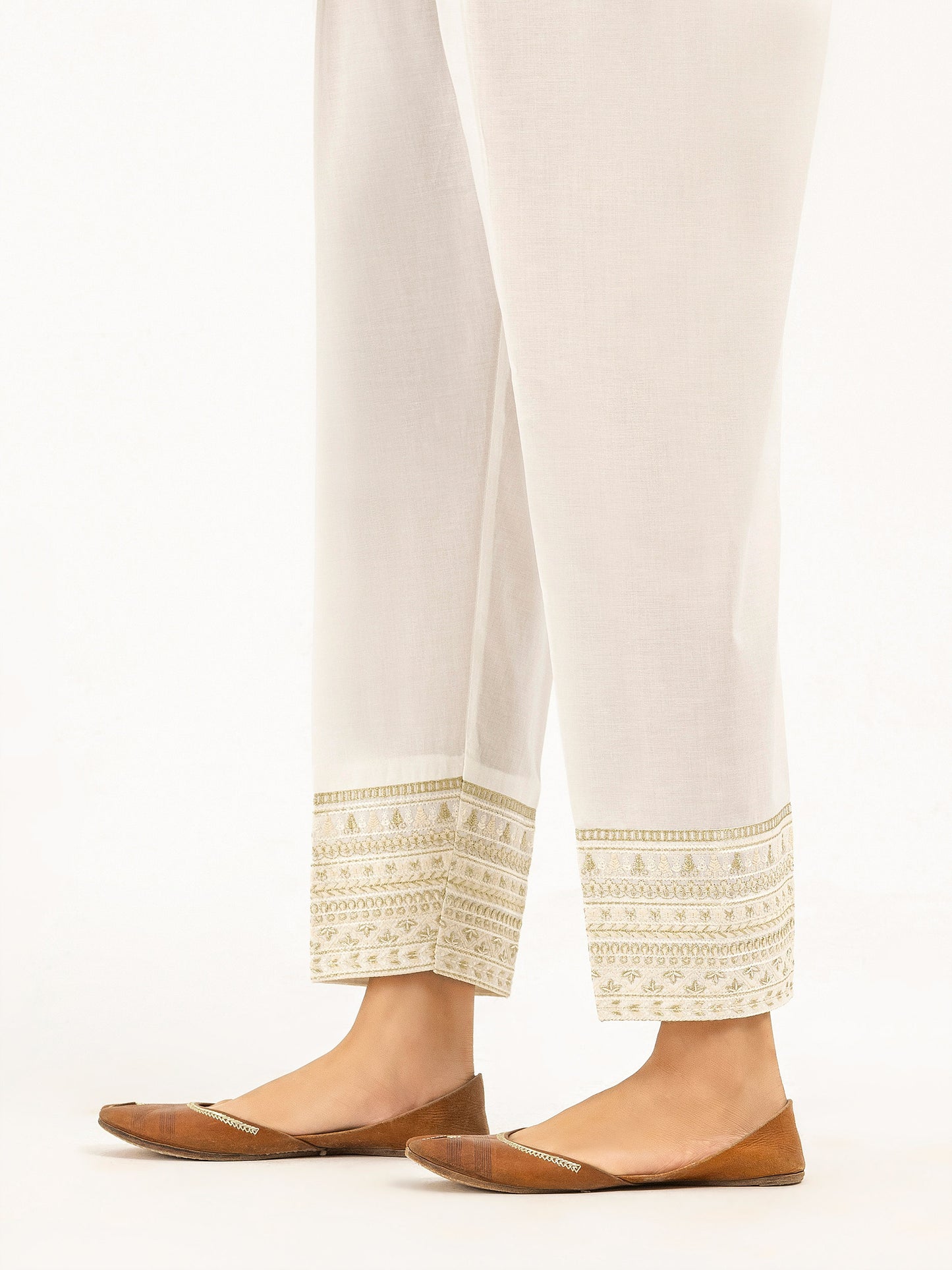 Embroidered Cambric Trousers(Pret)