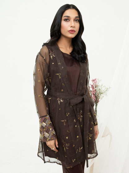 2 Piece Organza Cardigan-Embroidered (Pret)