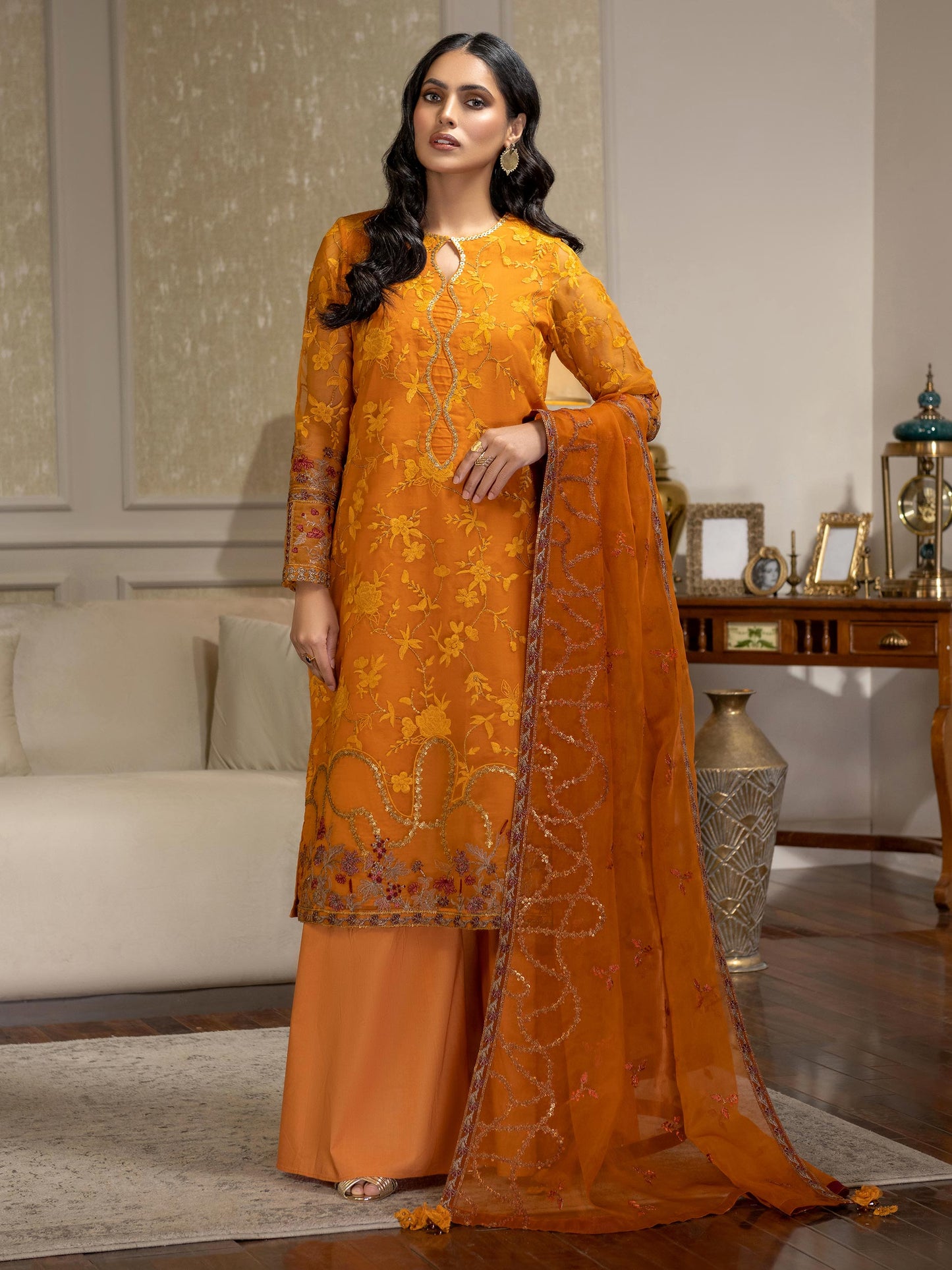 3 Piece Organza Suit-Embroidered (Unstitched)
