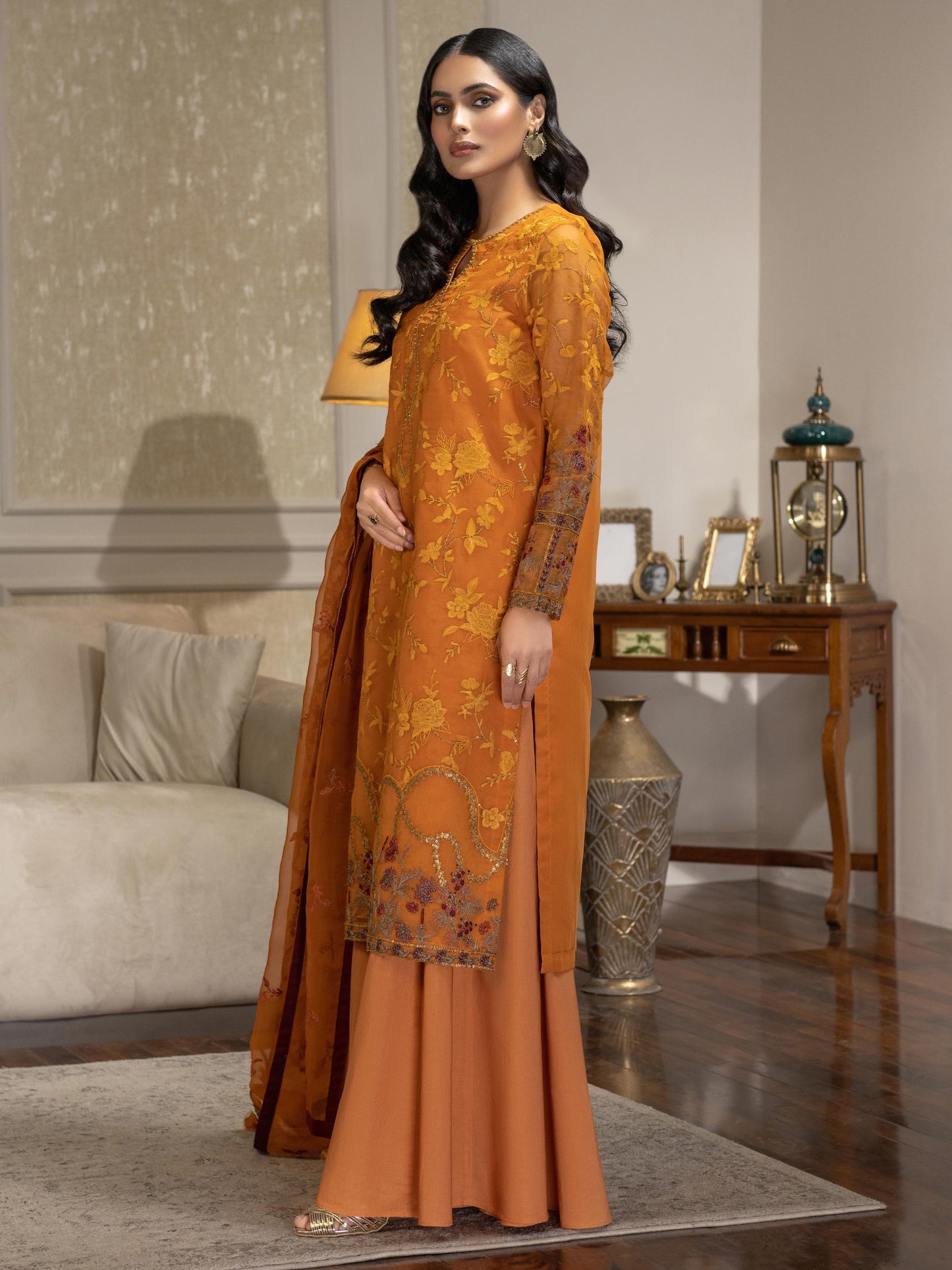 3 Piece Organza Suit-Embroidered (Unstitched)