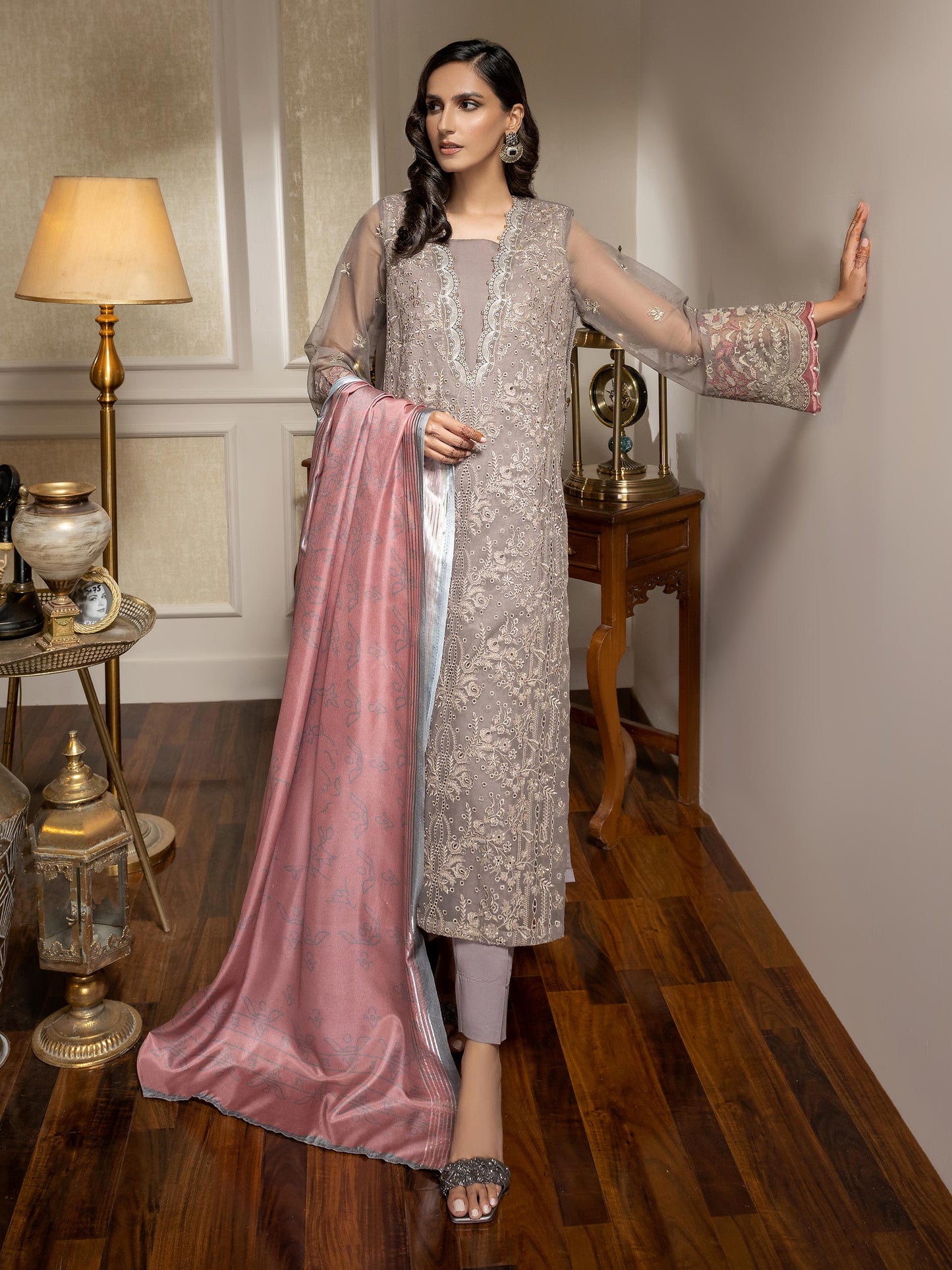 3 Piece Organza Suit-Embroidered (Unstitched)