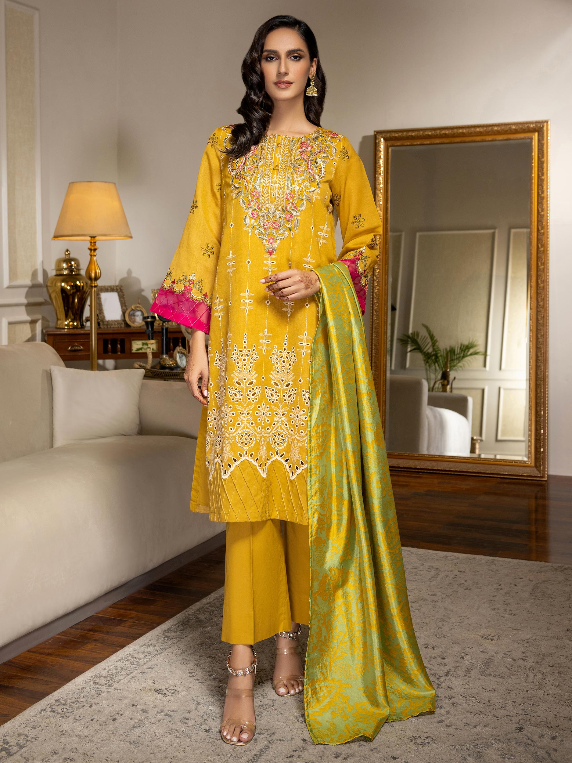 Mini Net Suit 3 Piece Net Suit-Embroidered (Unstitched) – Limelightpk