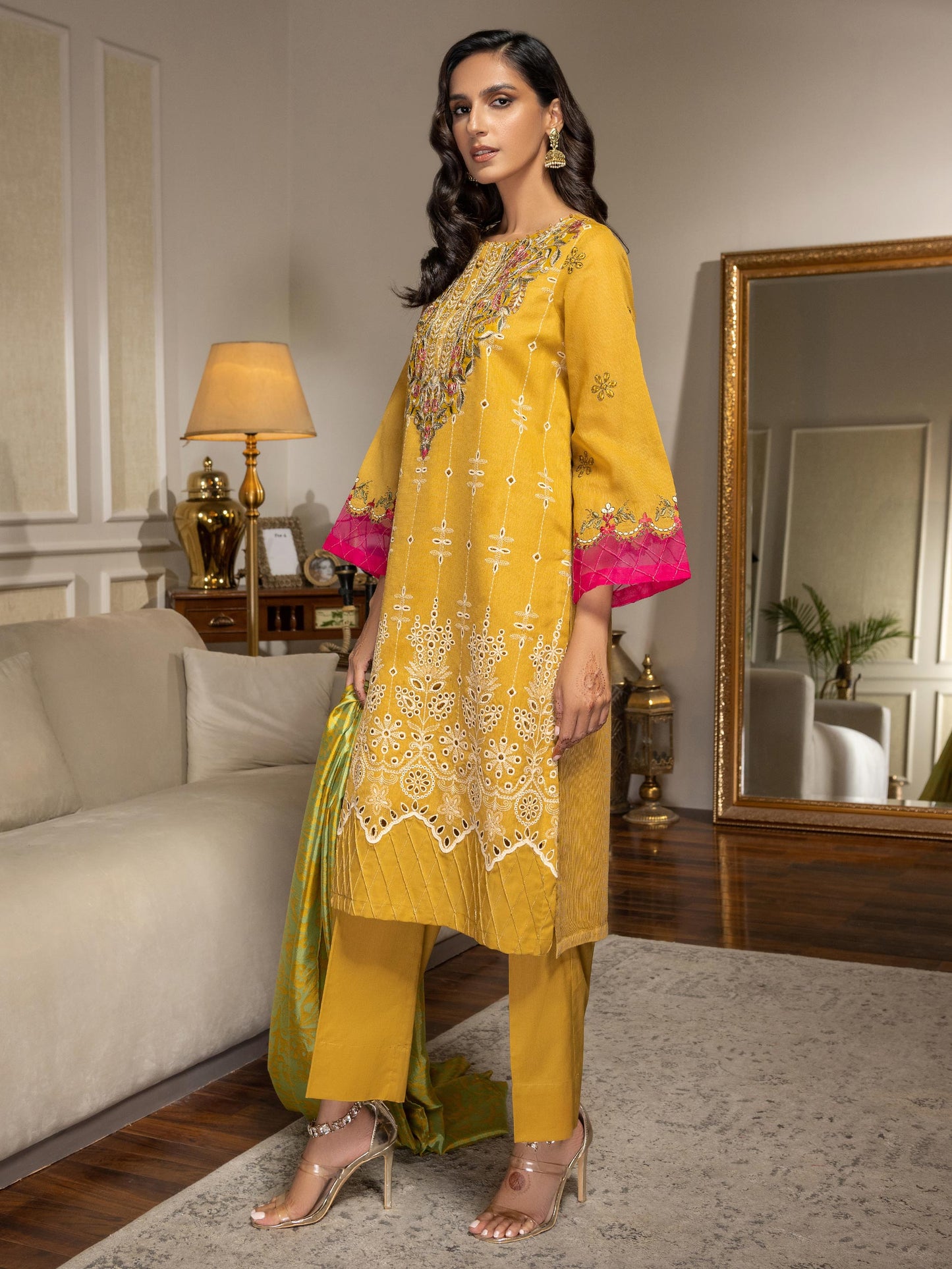 3 Piece Net Suit-Embroidered (Unstitched)