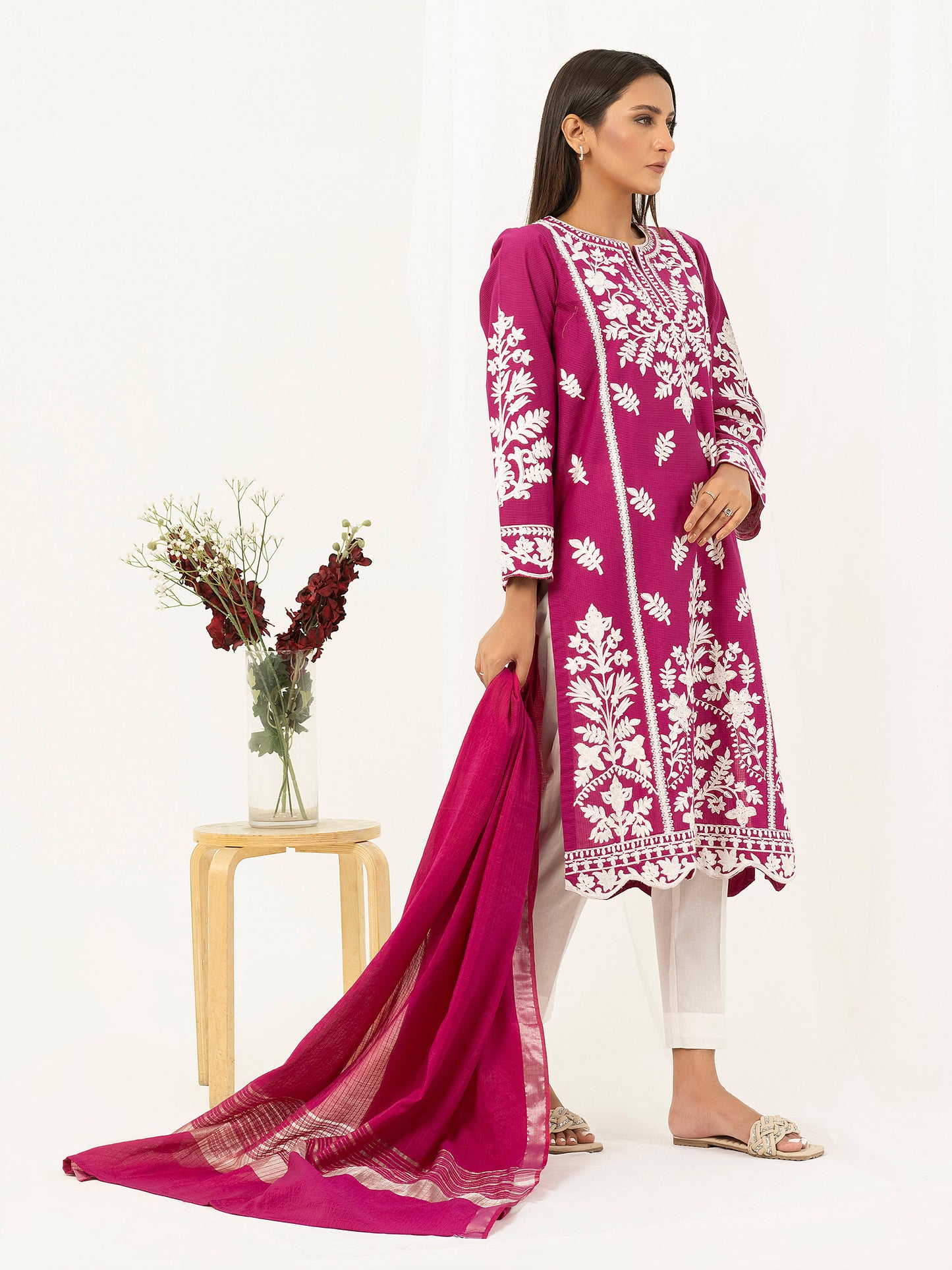 2 Piece Textured Lawn Suit-Embroidered (Pret)