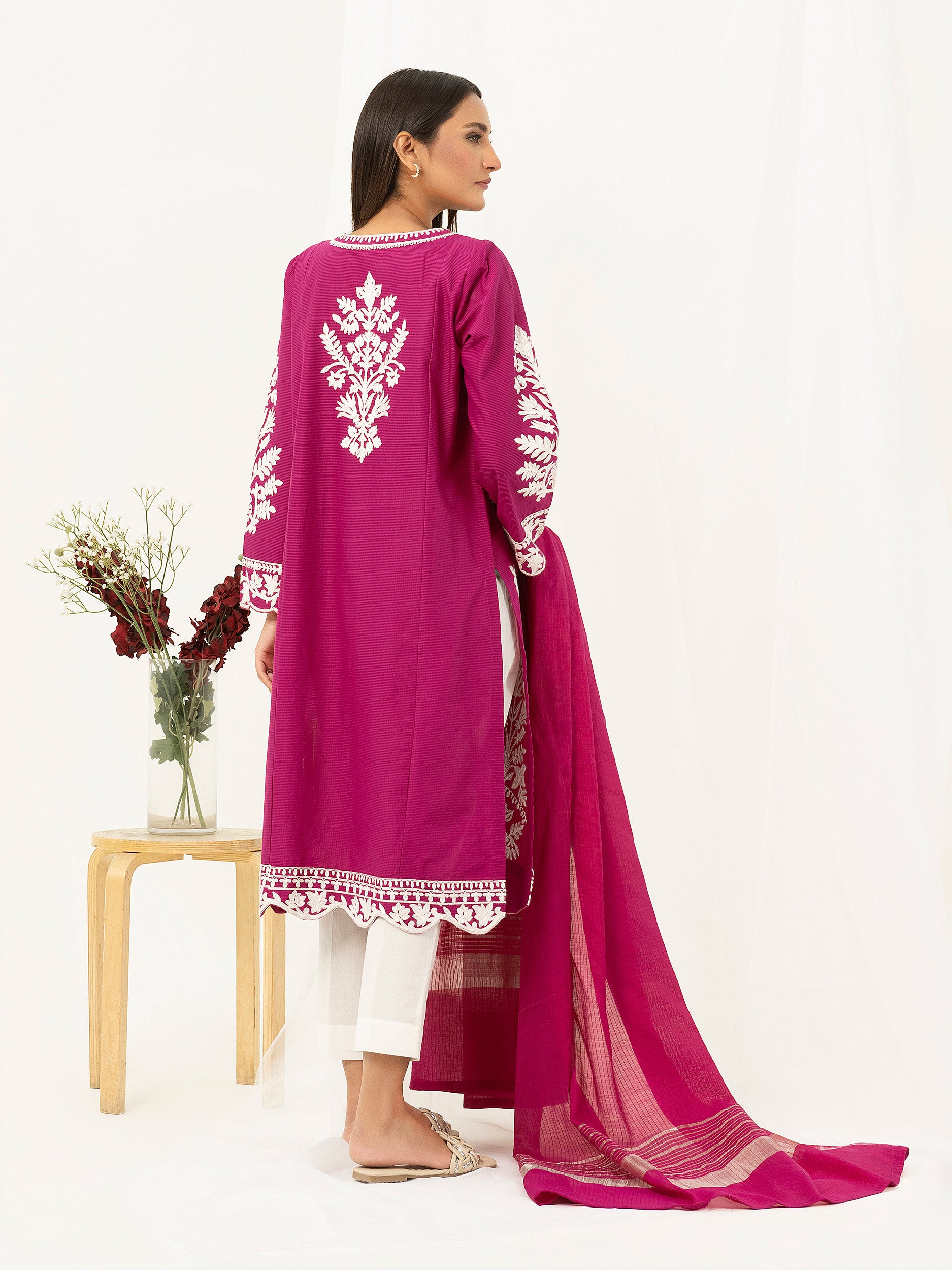 2 Piece Textured Lawn Suit-Embroidered (Pret)