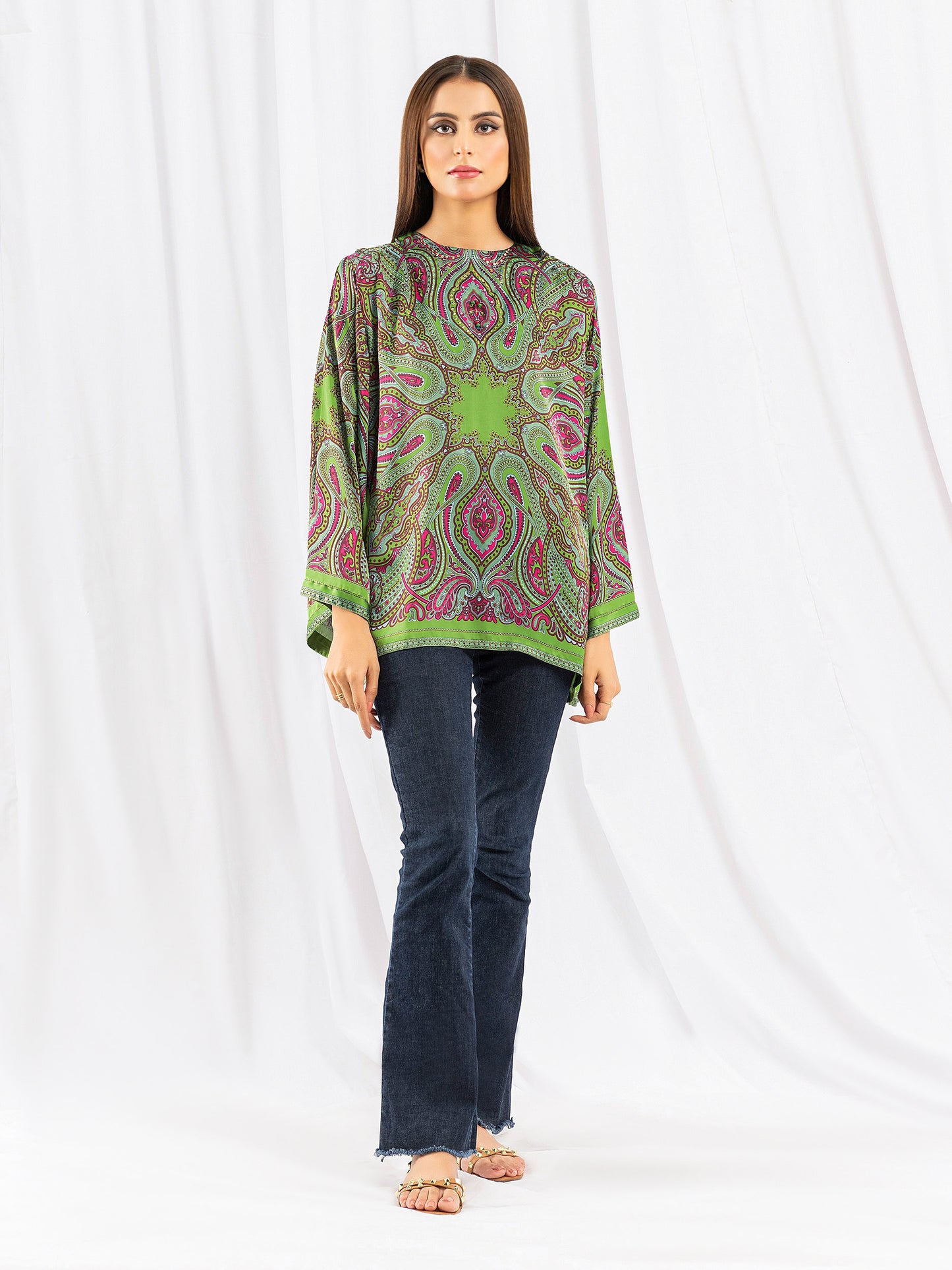 Printed & Embellished Silk Kurti