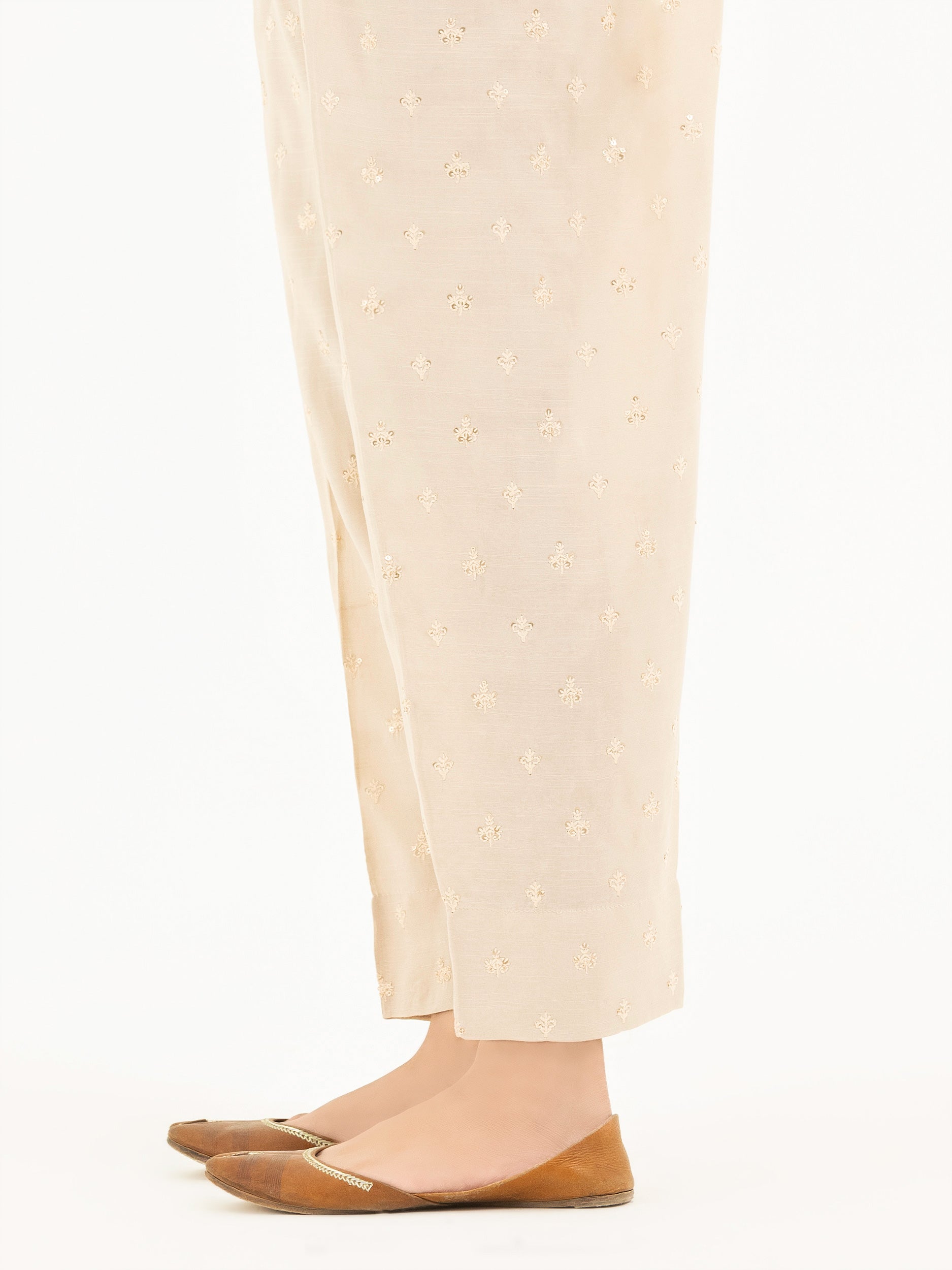 Embroidered Raw Silk Trousers