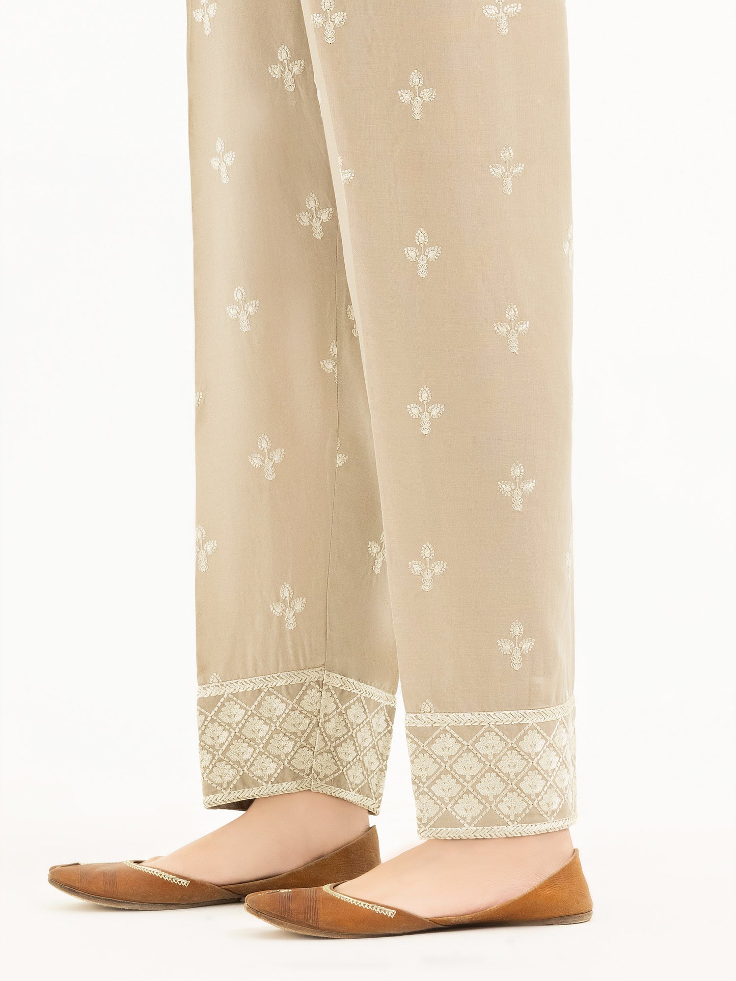 Embroidered Cambric Trousers(Pret)