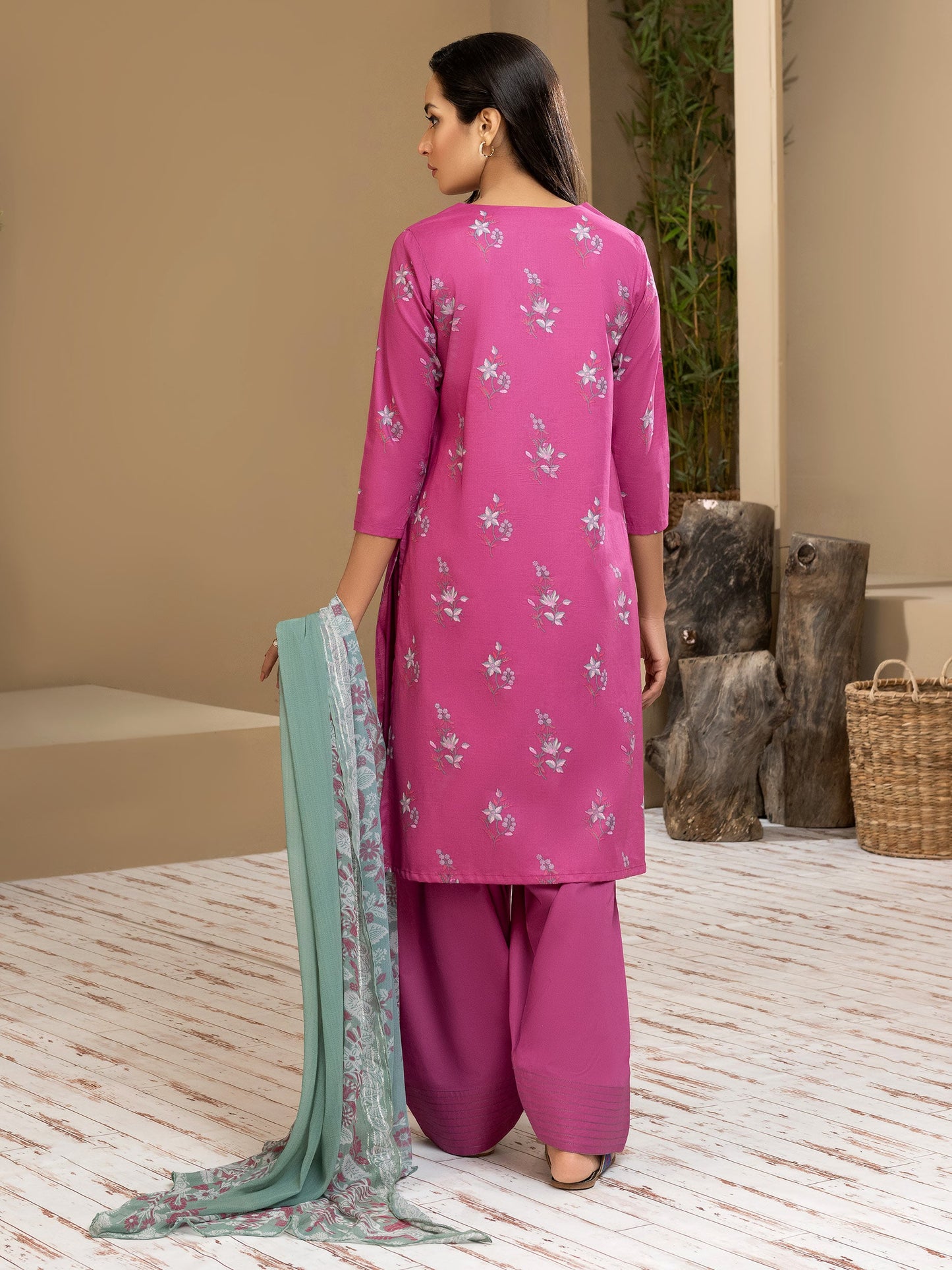 3 Piece Cambric Suit-Printed (Unstitched)