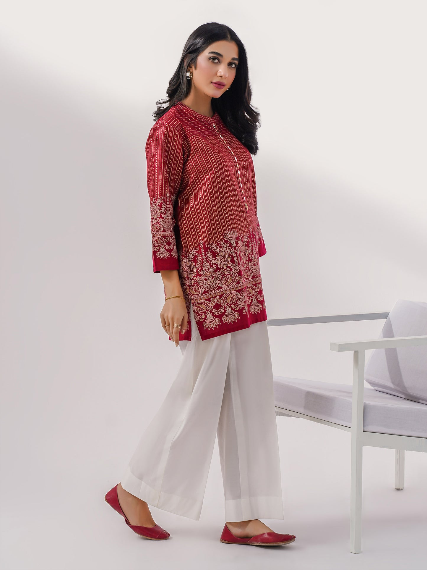 Khaddar Kurti-Paste Print(Pret)