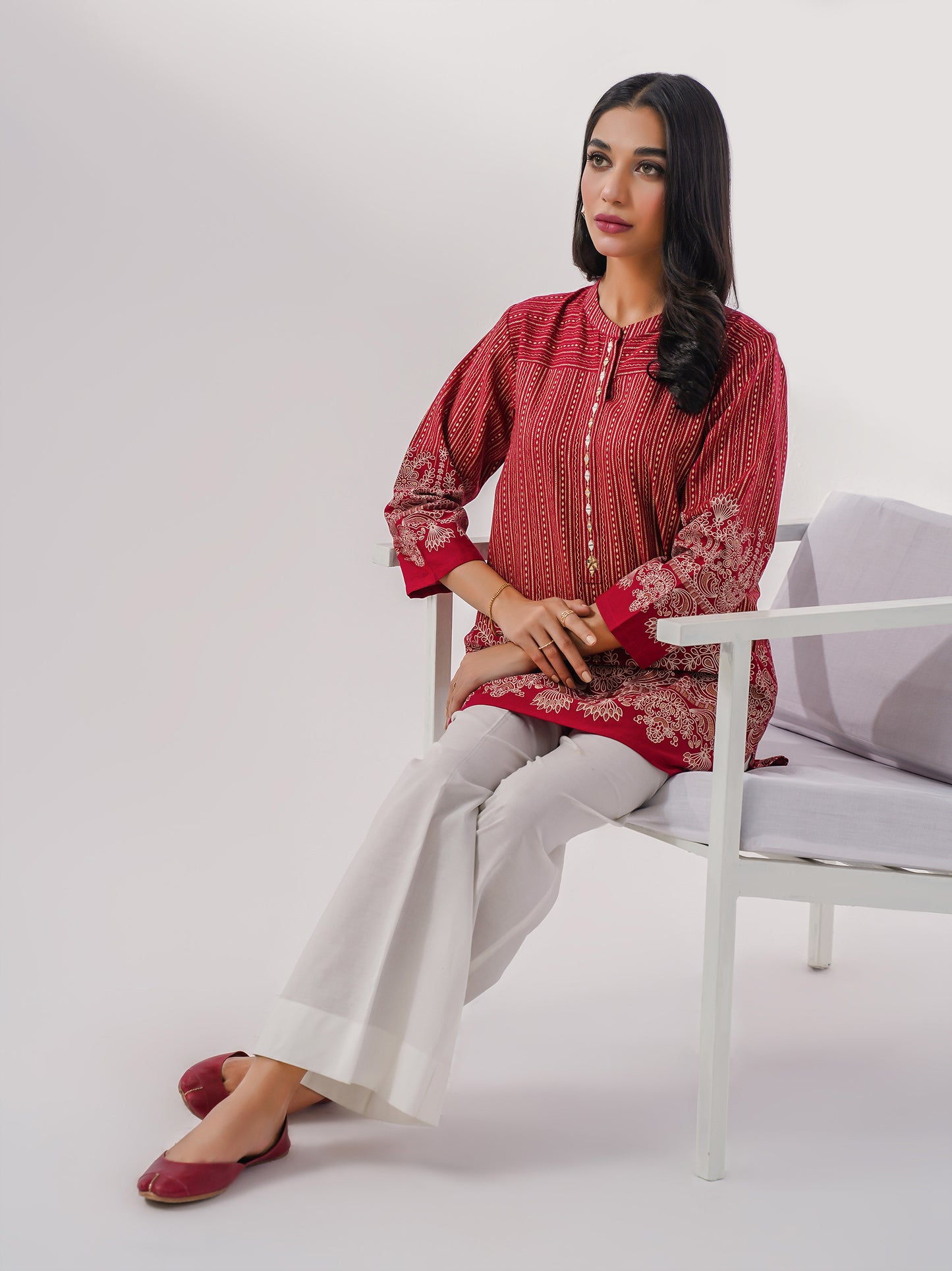 Khaddar Kurti-Paste Print(Pret)
