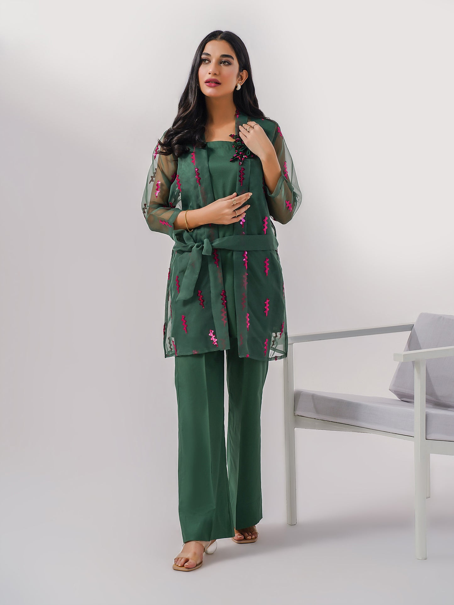 3 Piece Organza Suit-Embroidered (Pret)