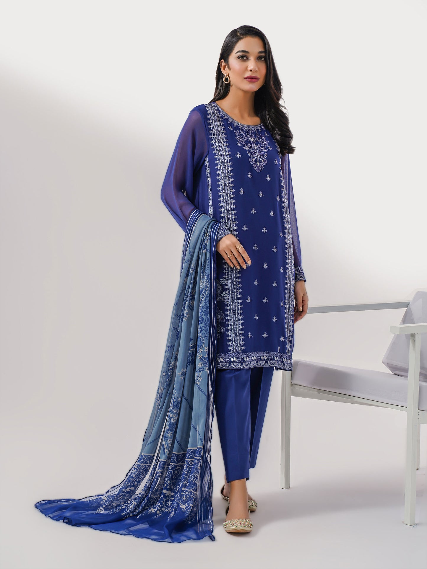3 Piece Chiffon Suit-Embroidered (Pret)